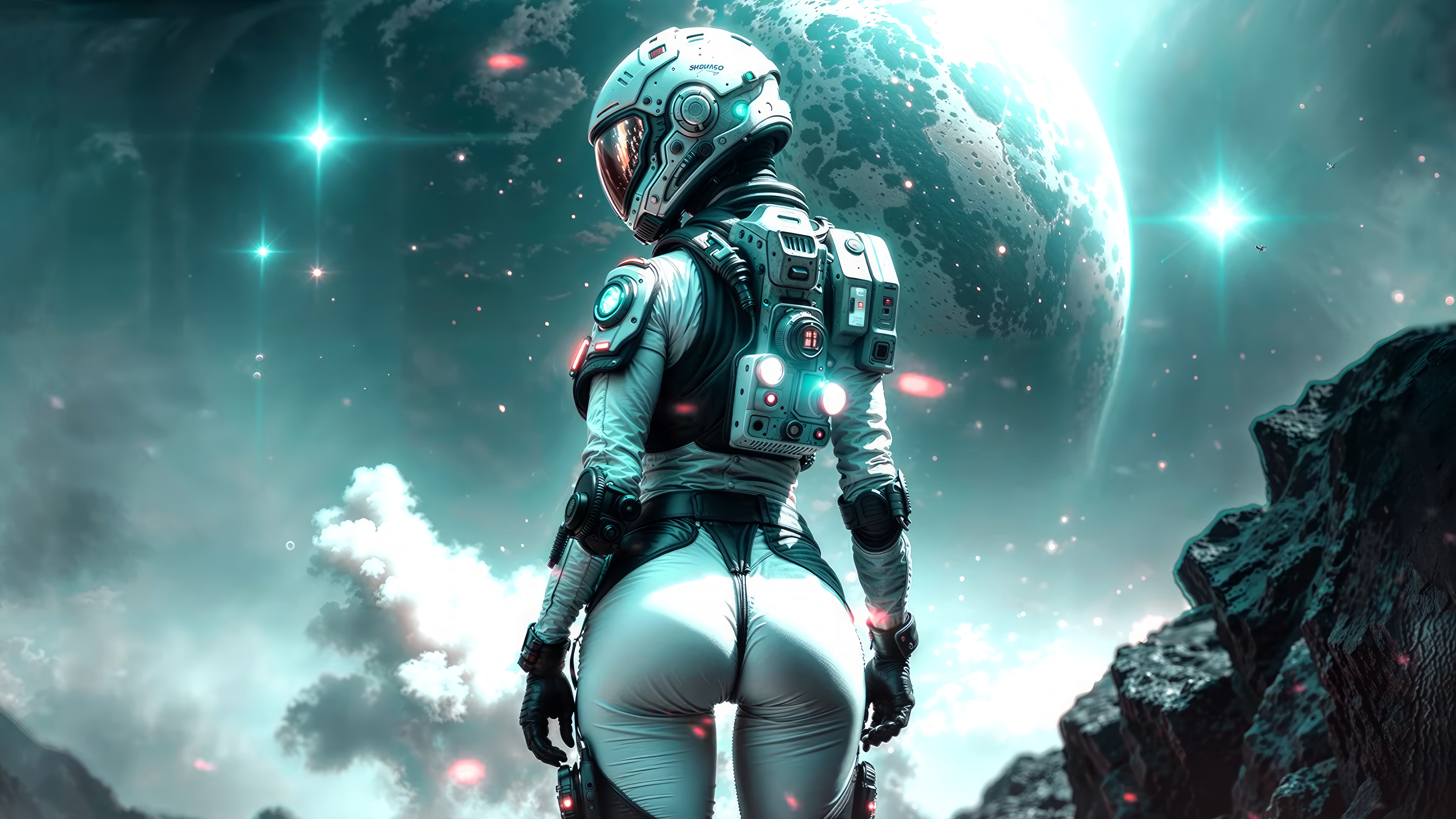 Astronaut Girl in Sci-Fi Space 4K HD Wallpaper