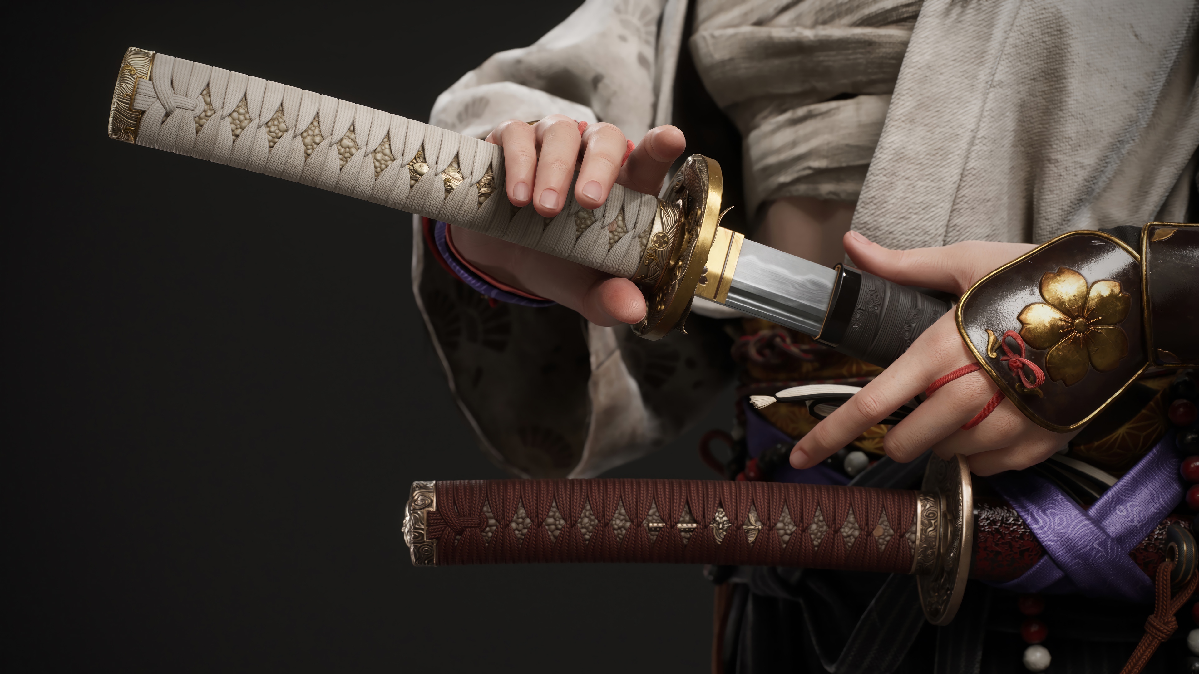 Digital Art of a Katana and Sword HD Wallpaper