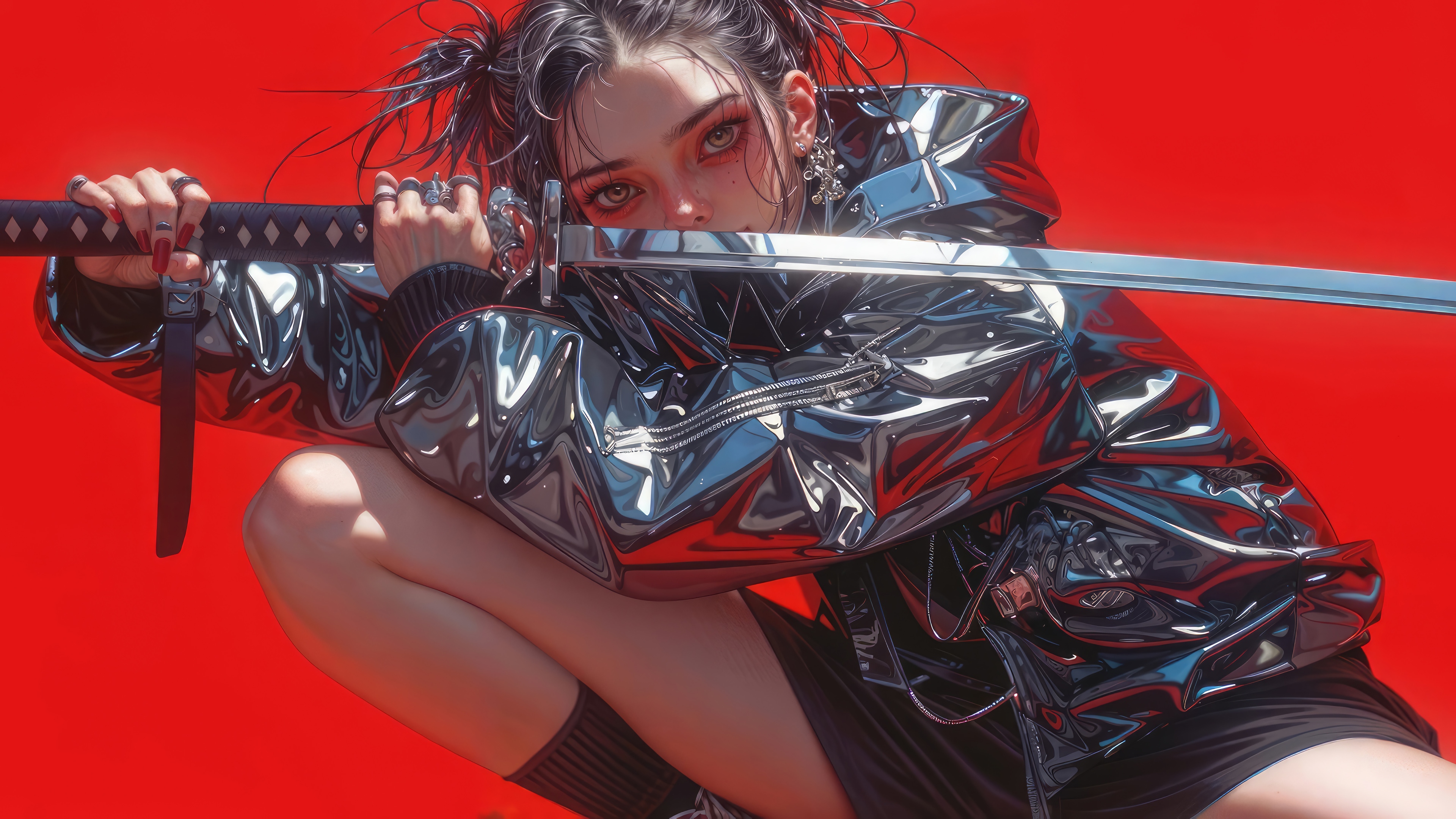 Anime girl with katana 4K HD Wallpaper