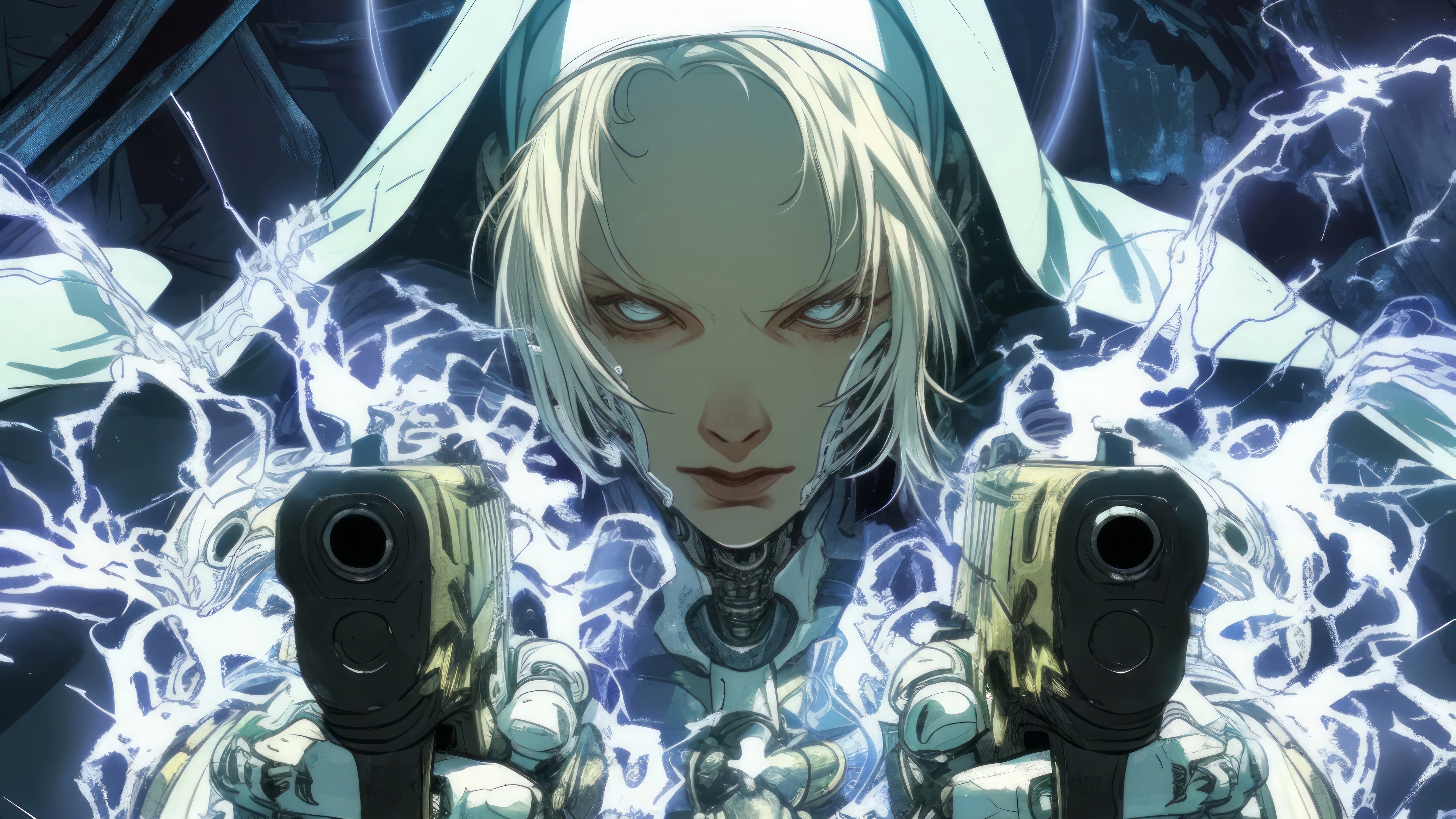 Anime Nun with Guns and Lightning 4K HD Wallpaper