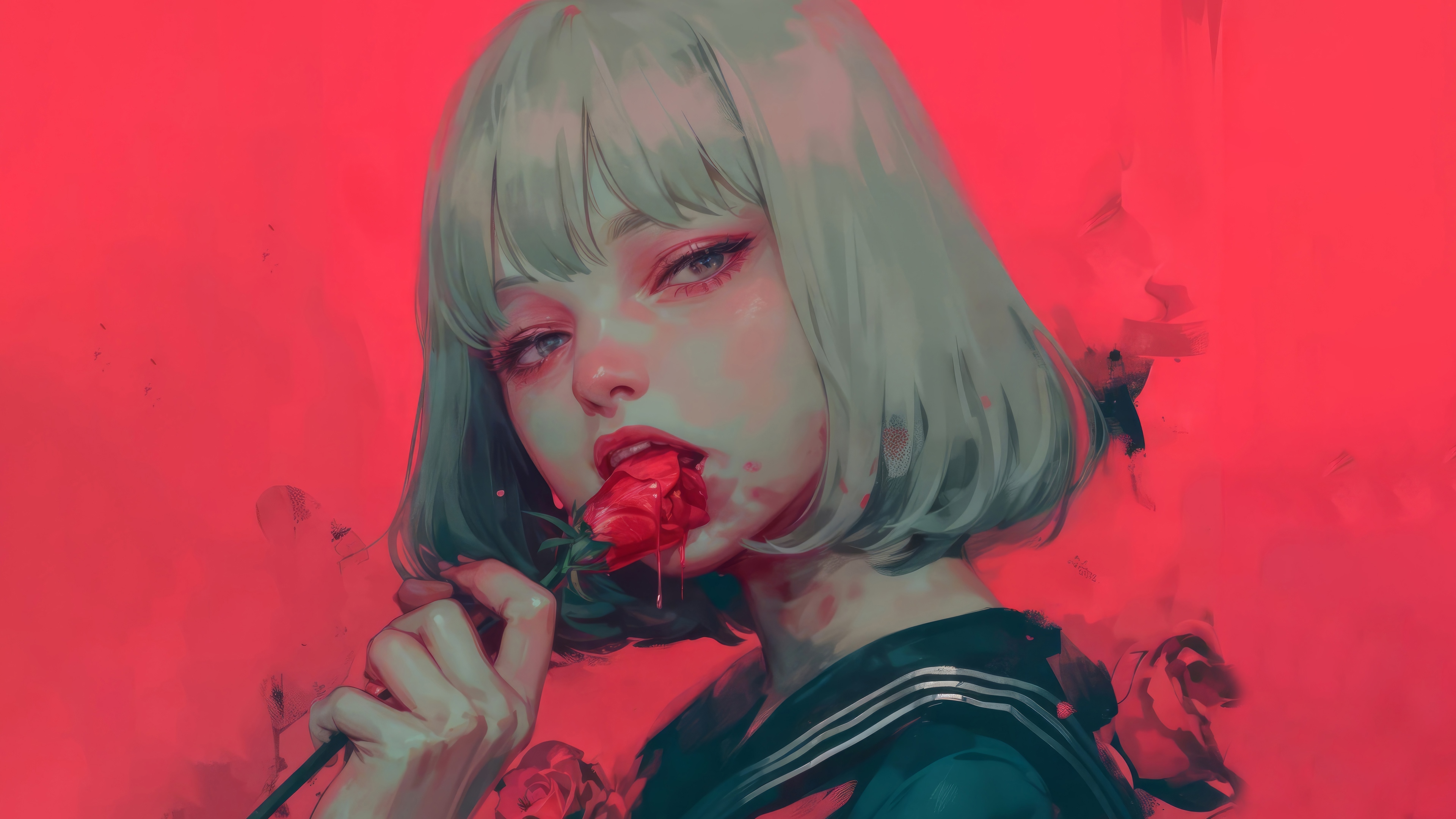 Anime Girl with Rose 4K HD Wallpaper