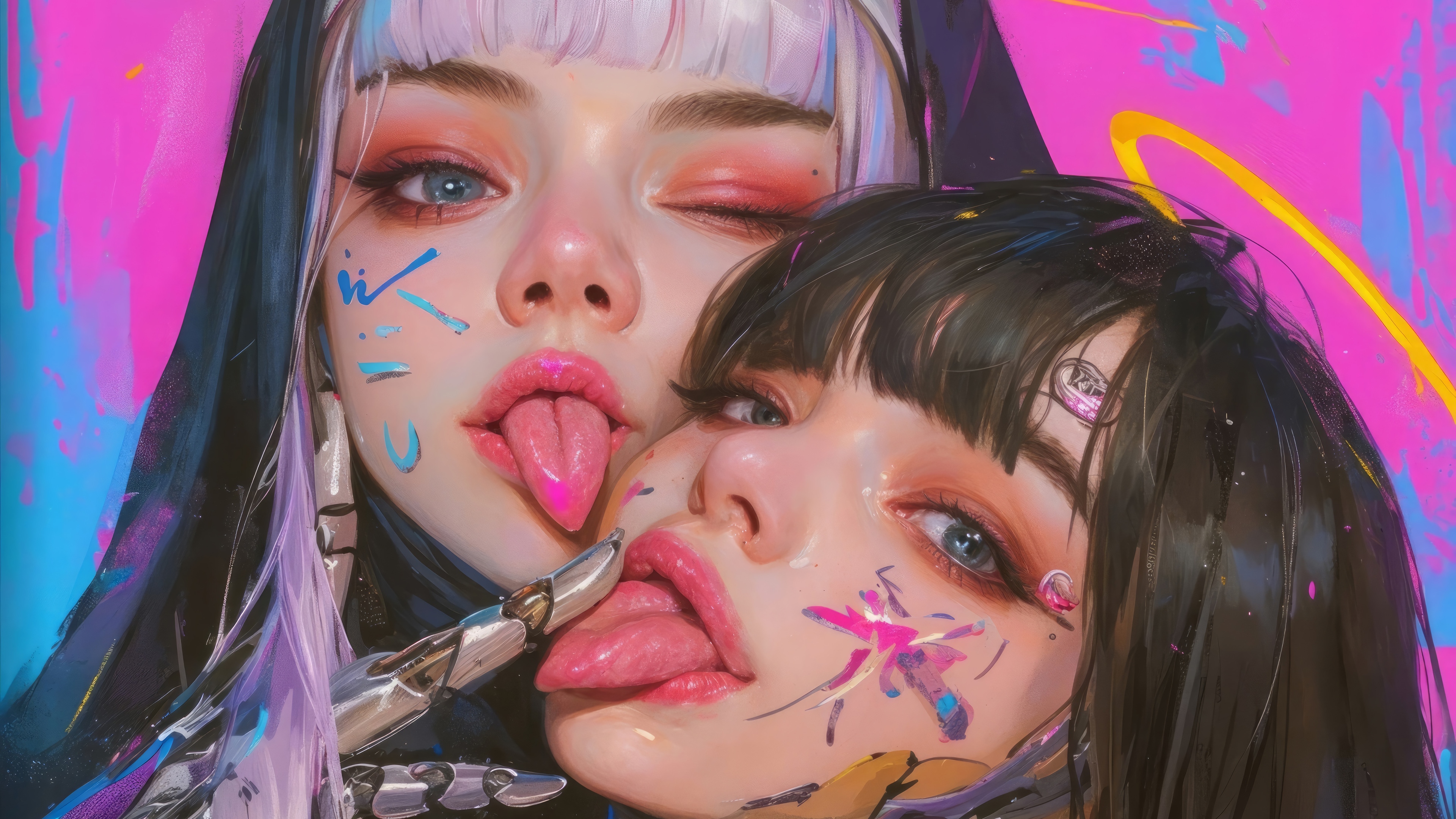 Anime Girls Tongue Out 4K HD Wallpaper