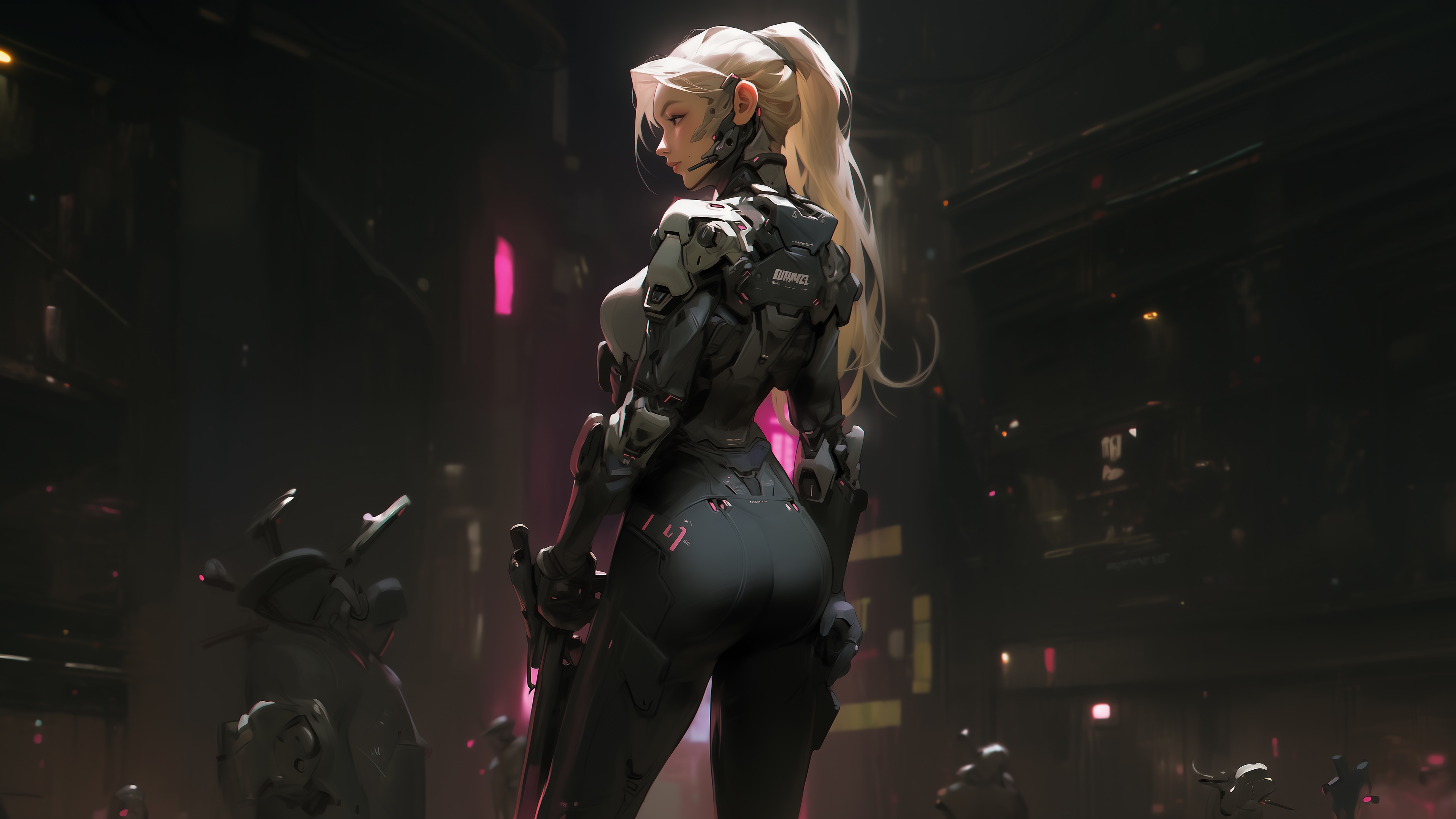 Cyberpunk Blonde Girl in Sci-Fi Armor 4K HD Wallpaper