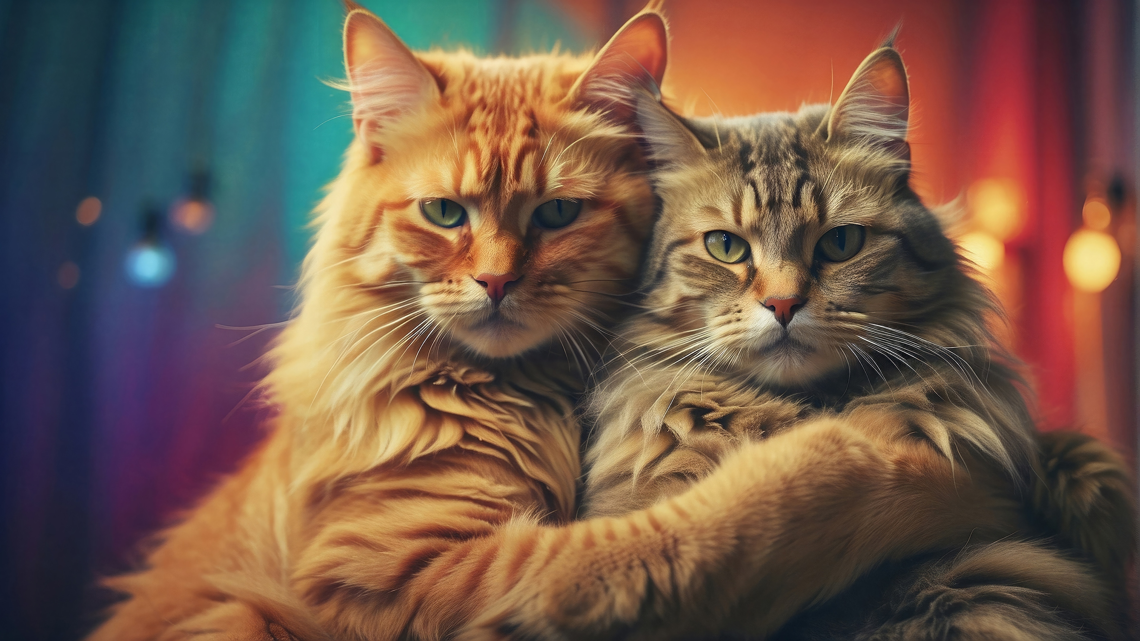 Two cats hugging, 4K HD Wallpaper