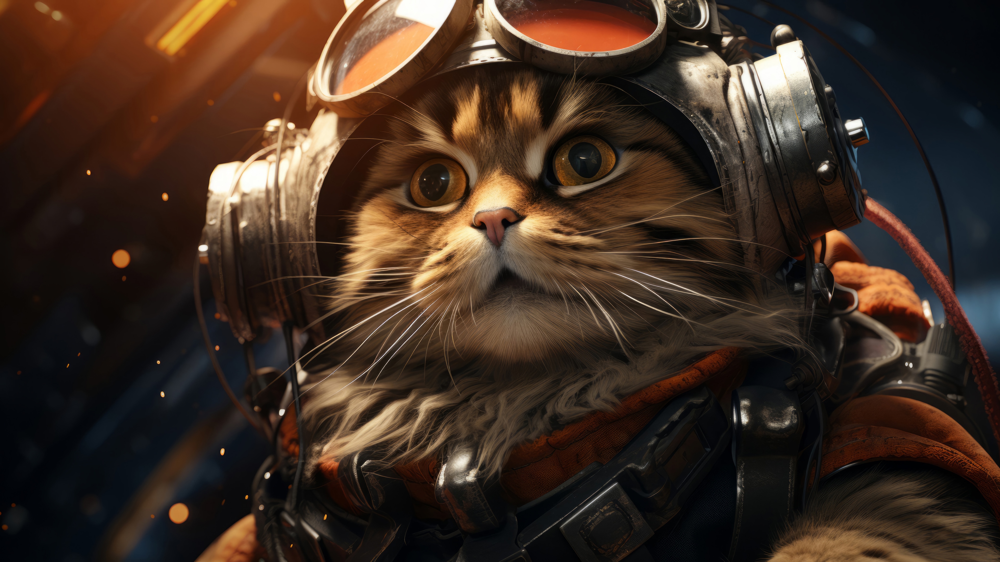 Cat wearing steampunk goggles and helmet HD Wallpaper