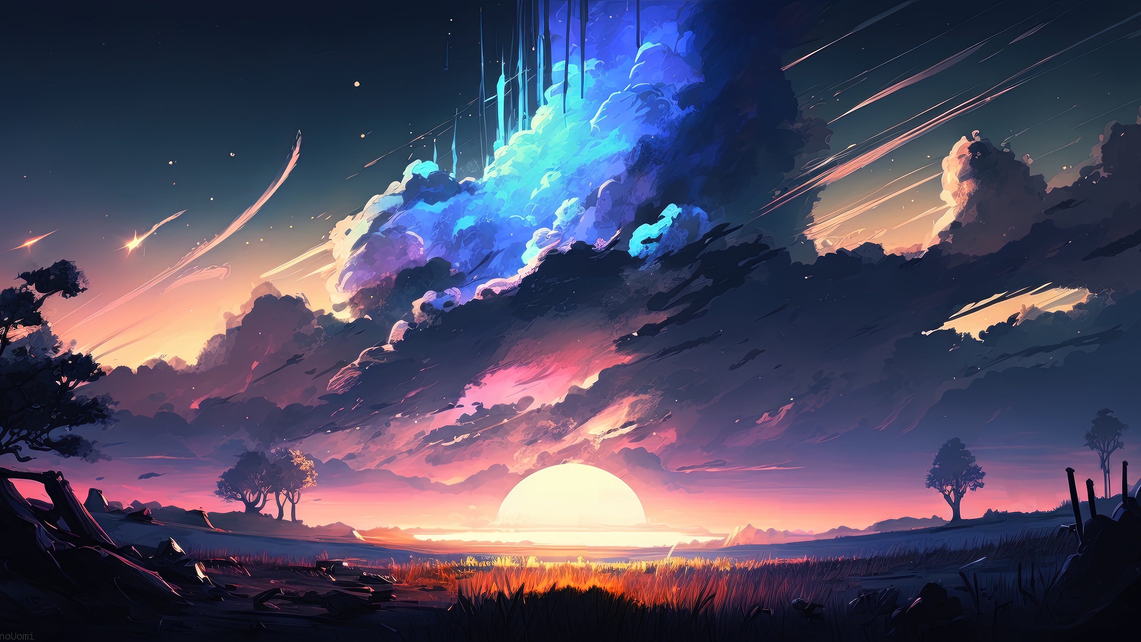 Anime Sunset Clouds Scenery 4K HD Wallpaper