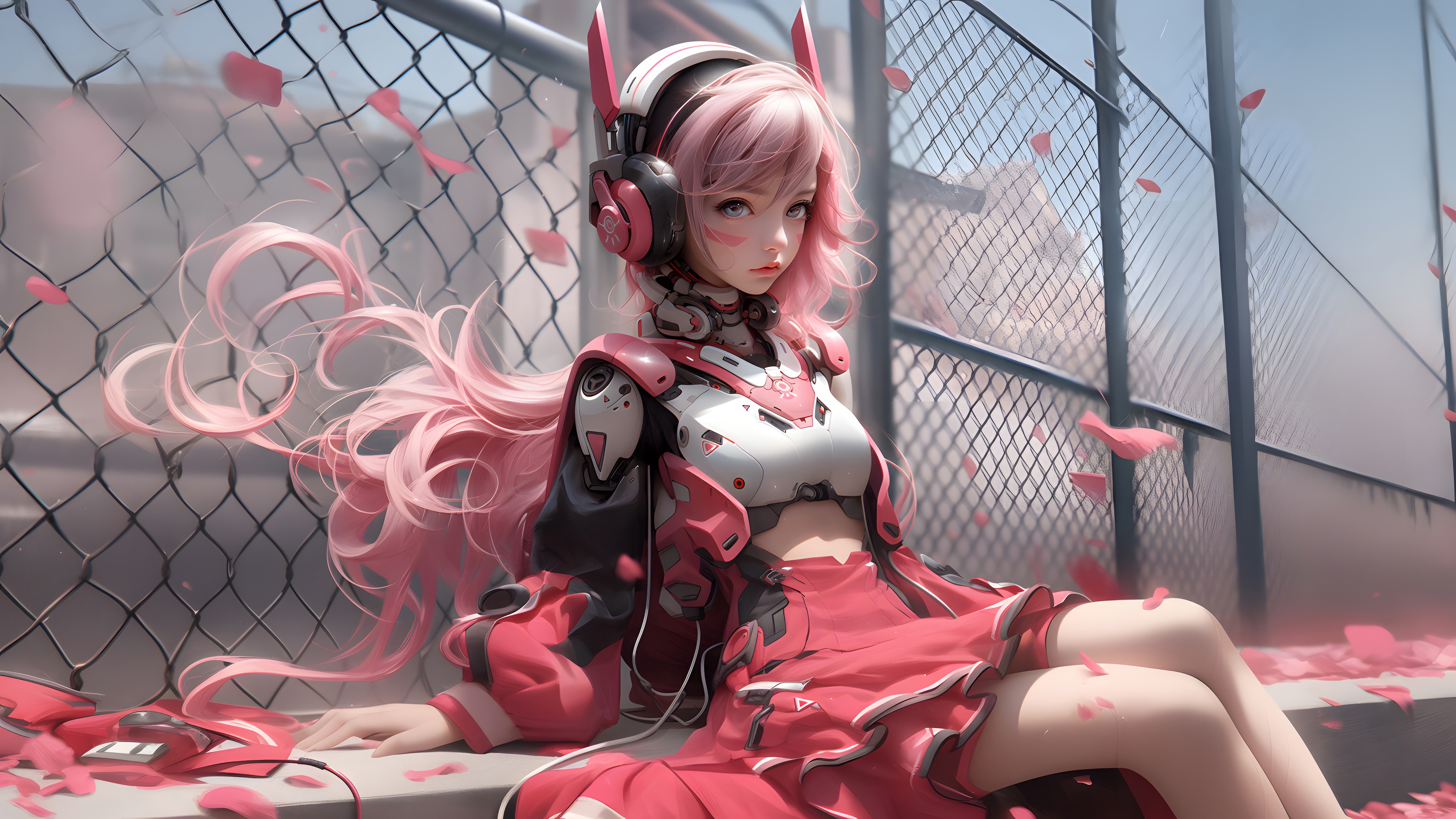Anime Girl with Pink Hair and Mecha Suit HD Wallpaper