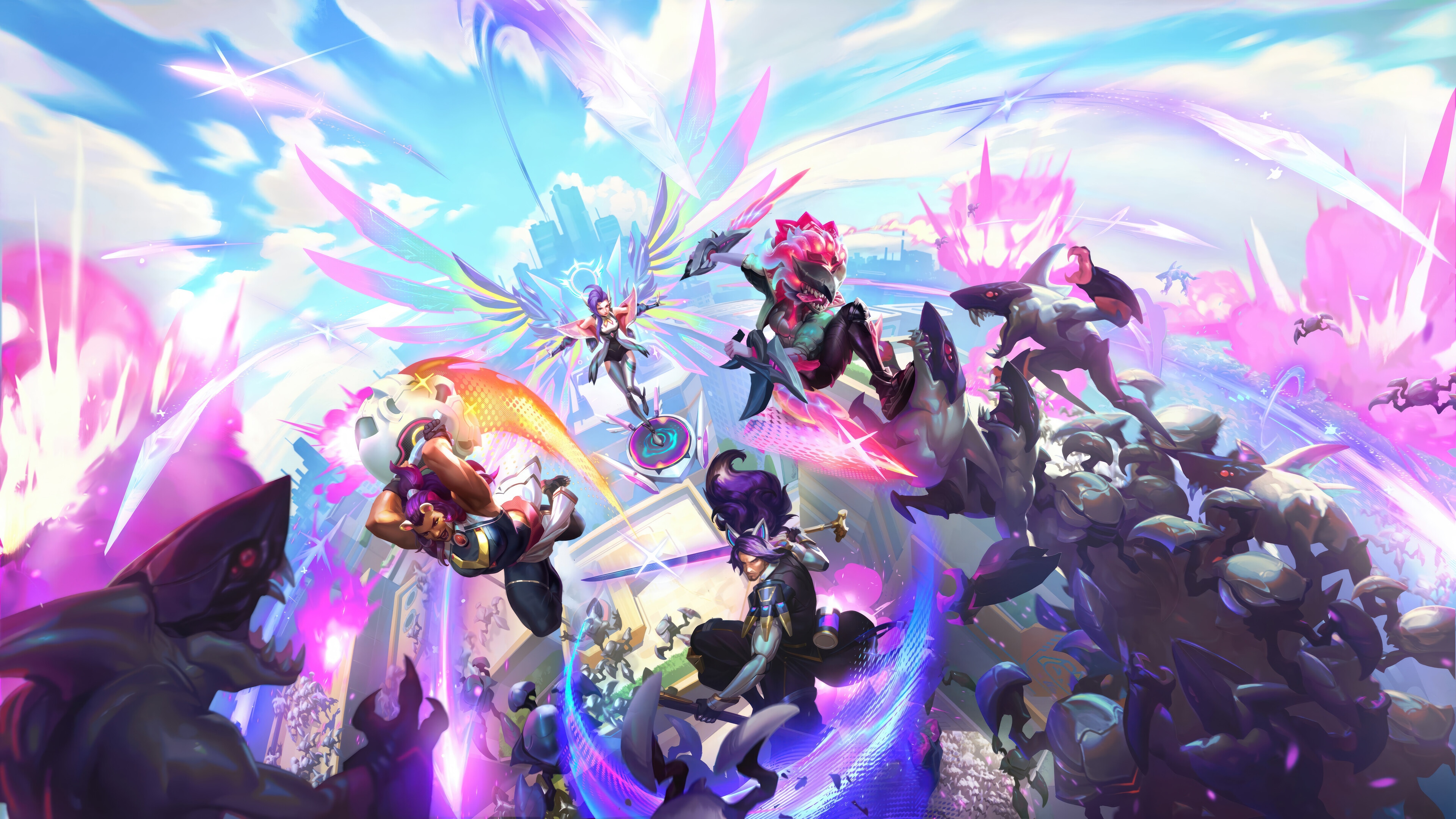 Anima Squad Yasuo, Illaoi, Seraphine, and Briar in League of Legends 4K HD Wallpaper