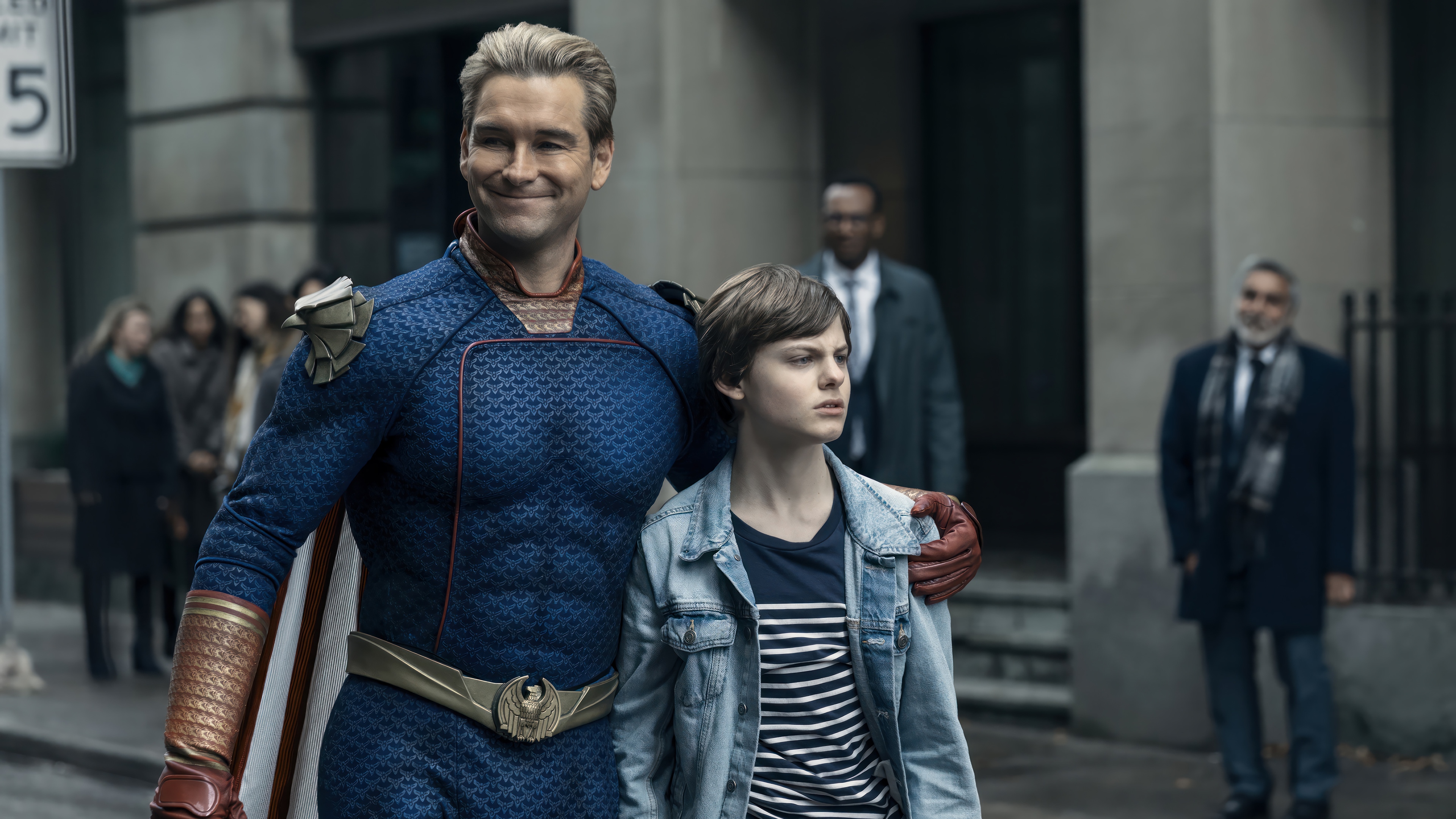 Homelander and a boy in The Boys 4K HD Wallpaper