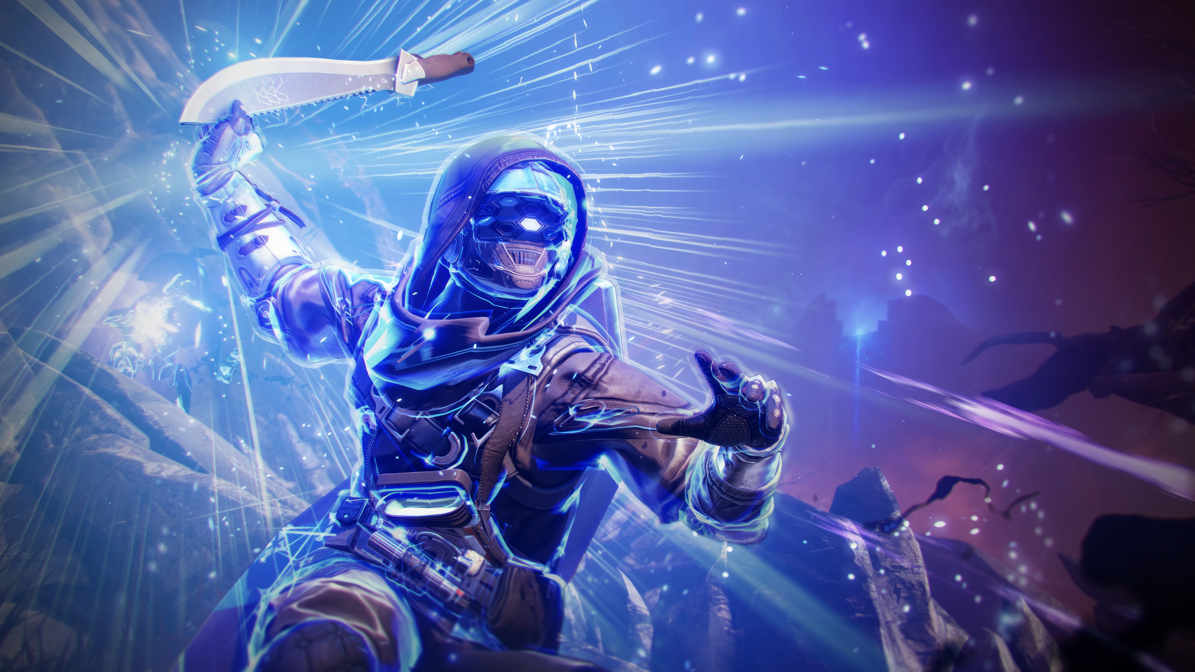 Destiny 2 Hunter with knife and blue energy HD Wallpaper