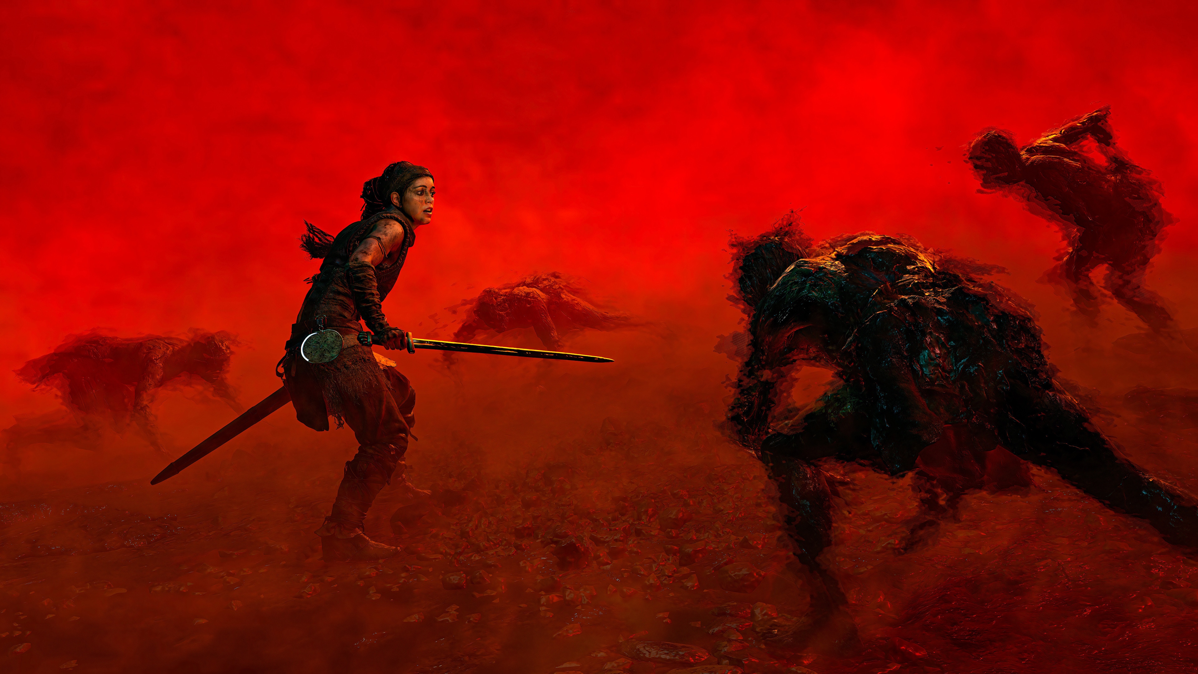 Woman with sword fighting monsters in 4K HD Wallpaper