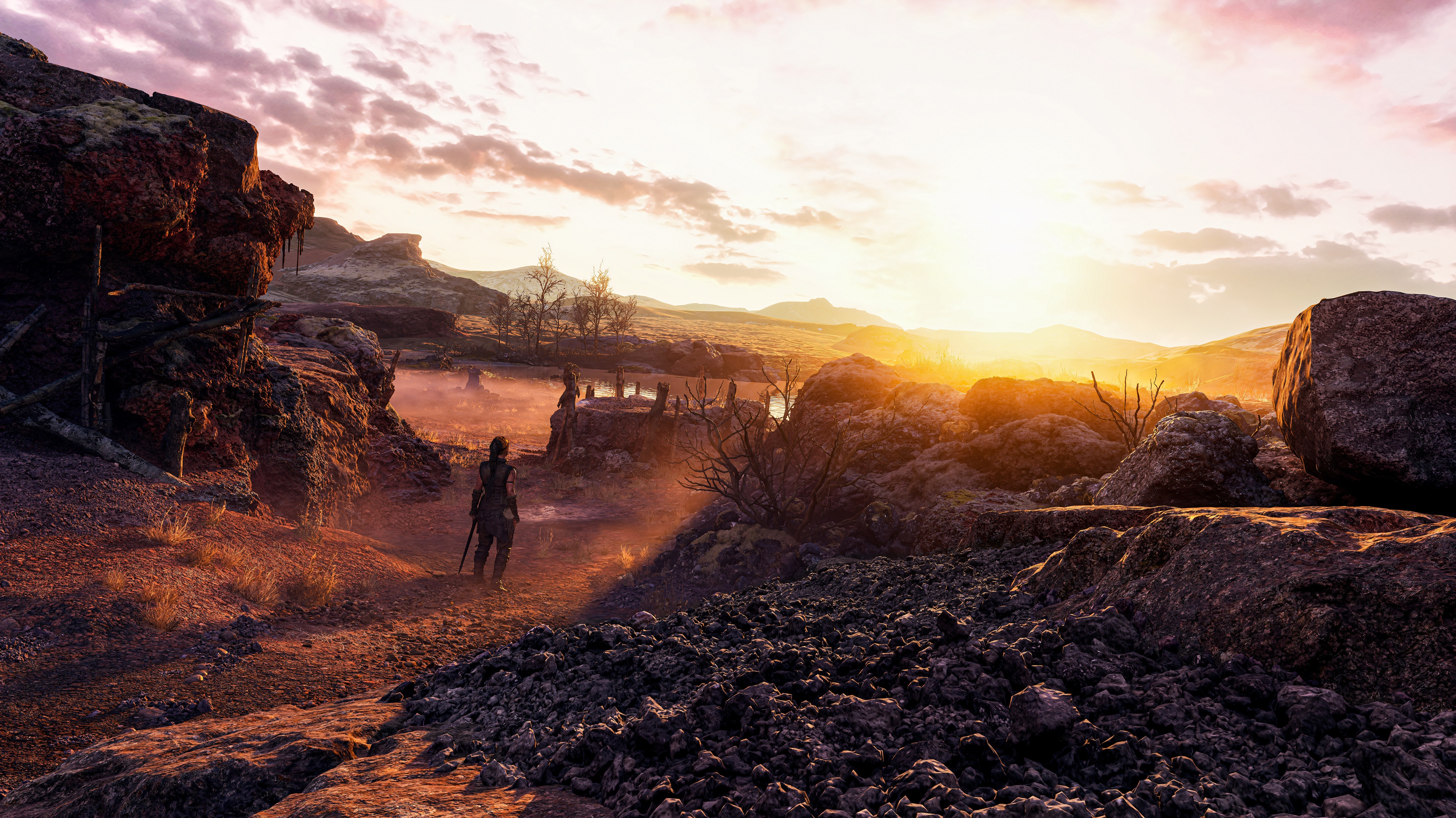 Video Game 4K Landscape with Lone Figure HD Wallpaper