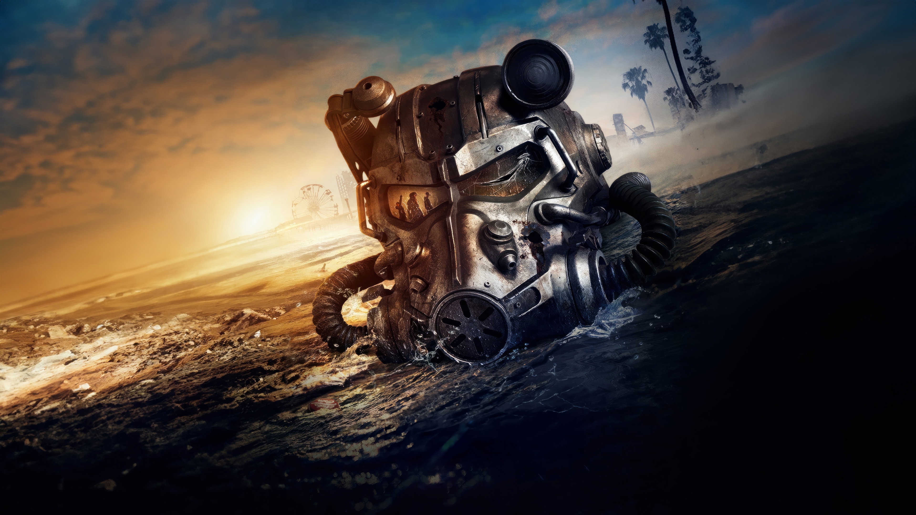 Fallout Power Armor Helmet in Water 4K HD Wallpaper