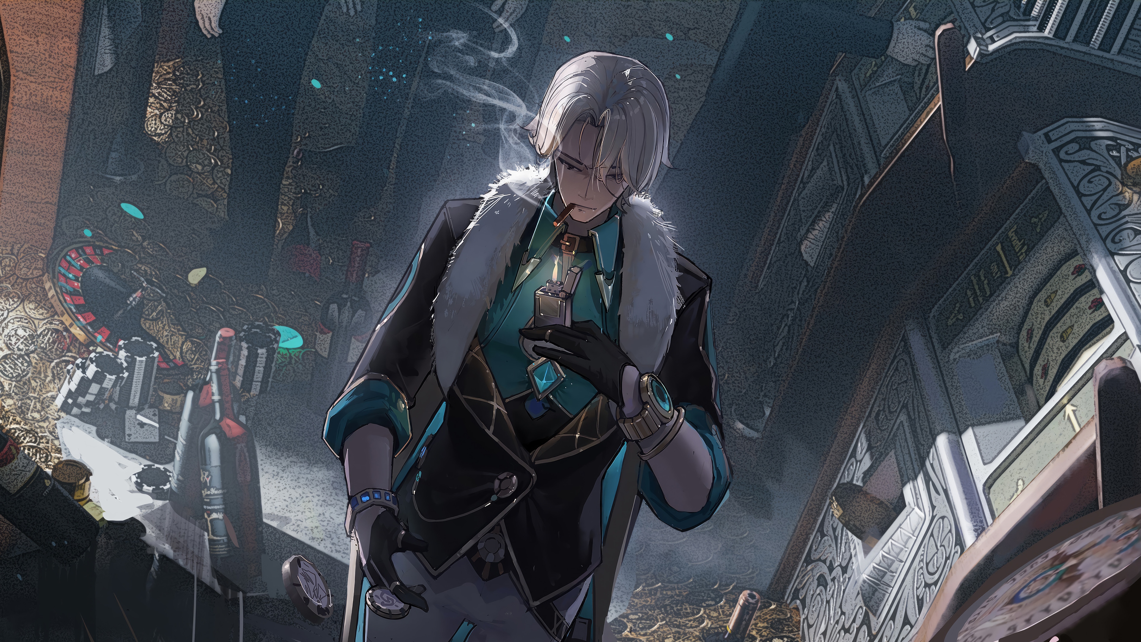 Aventurine from Honkai: Star Rail in a casino setting HD Wallpaper
