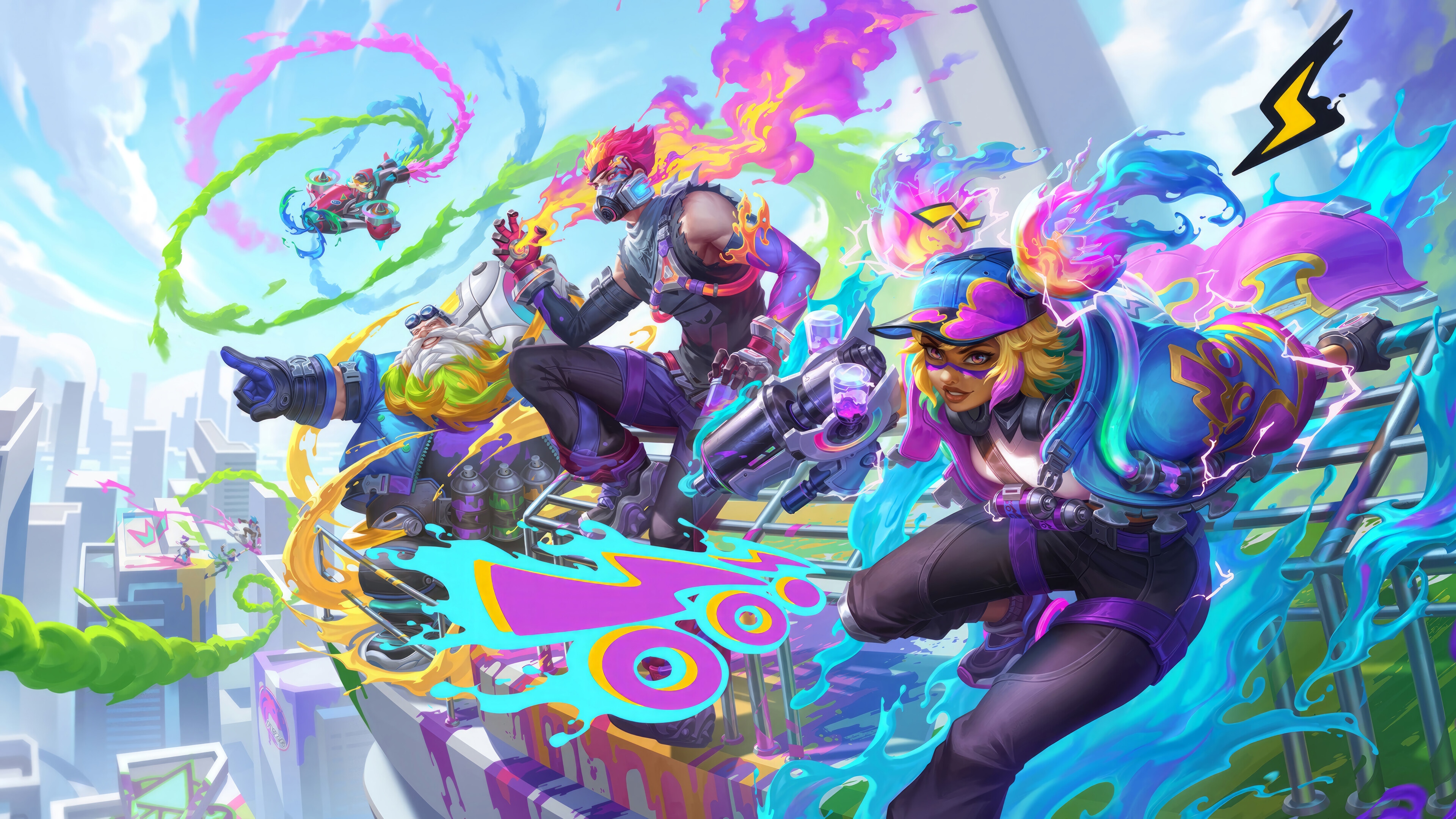 League of Legends Splash Art with Zeri, Brand, Gragas, and Corki HD Wallpaper