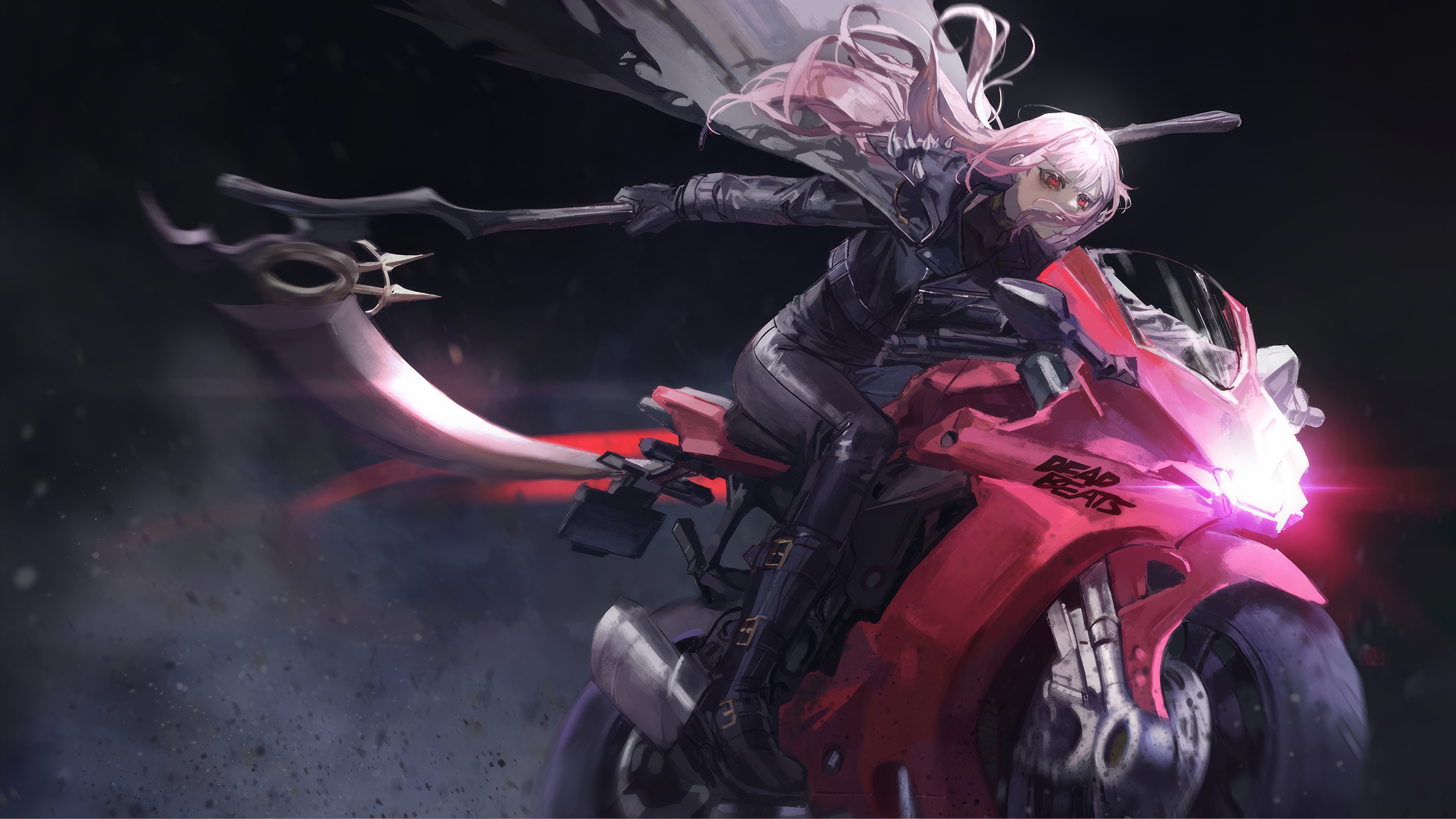 Anime Girl with Scythe on Motorcycle 4K HD Wallpaper