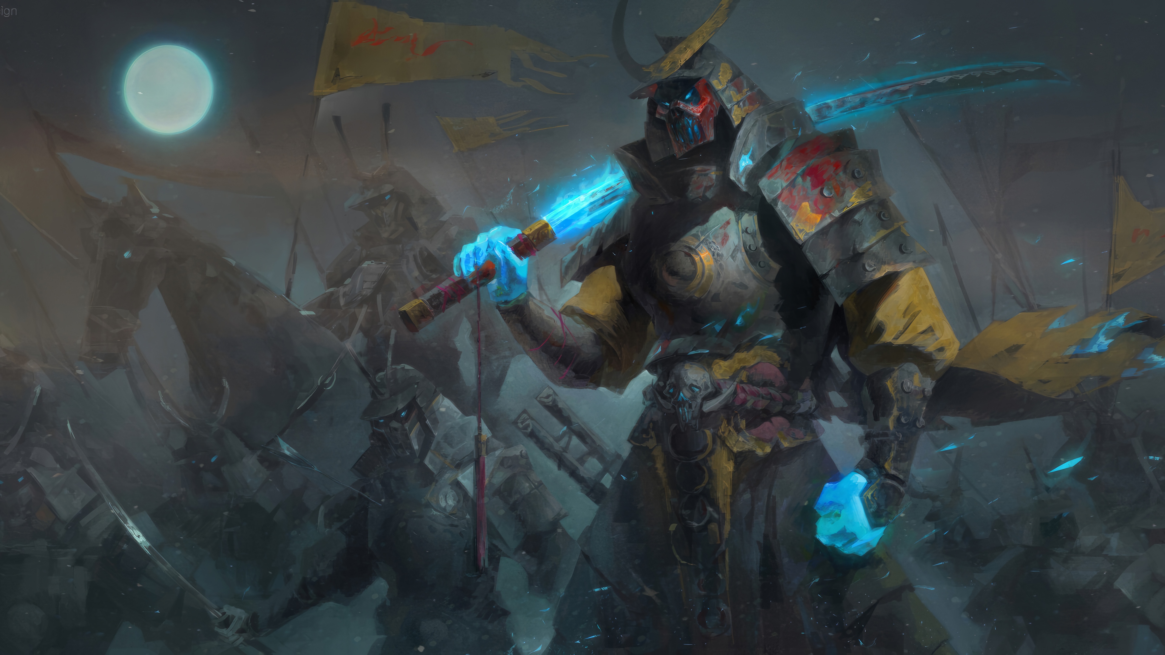 Fantasy Samurai Army with Glowing Katanas HD Wallpaper