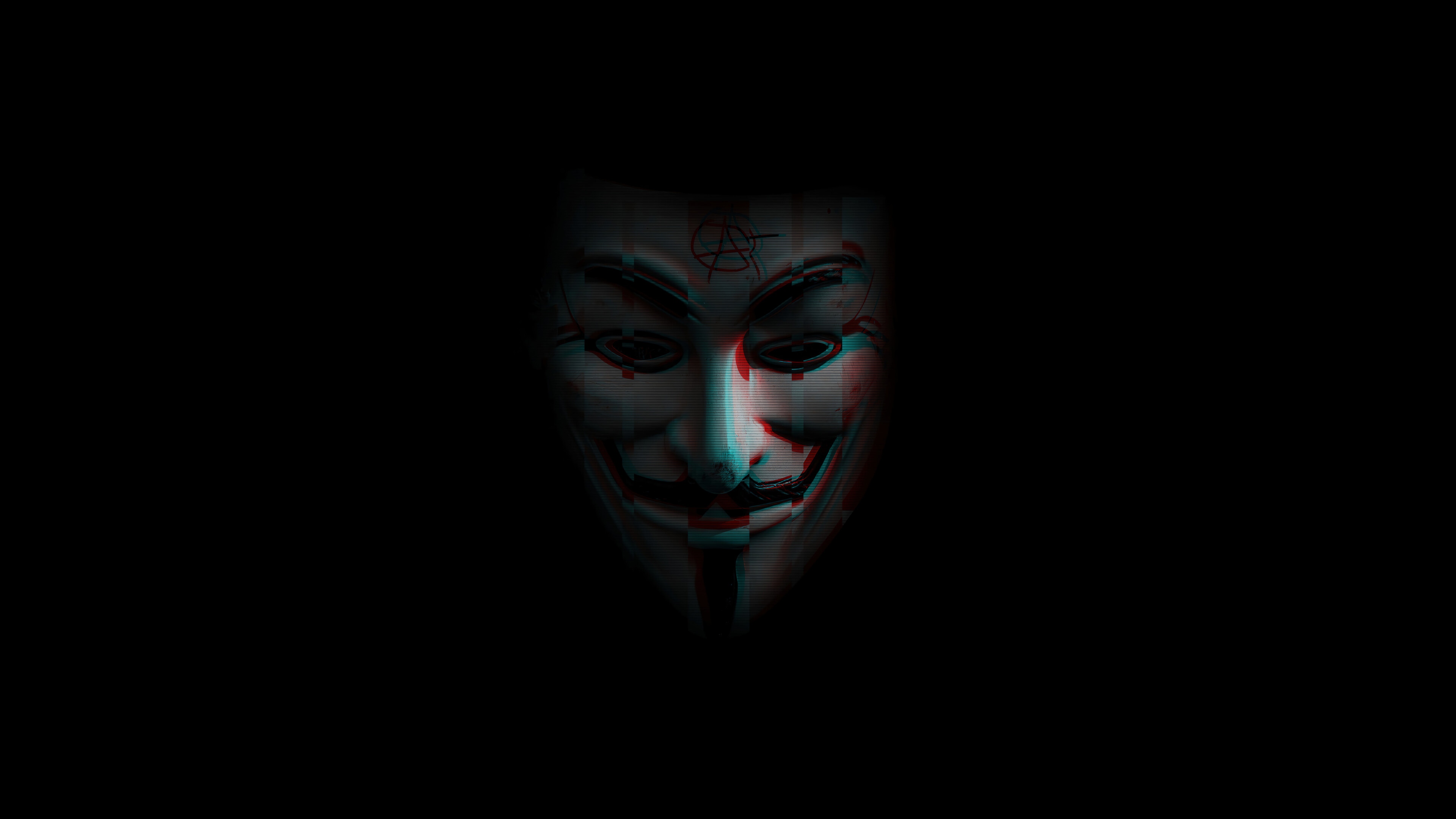 Anonymous Mask with Glitch Effect 4K HD Wallpaper