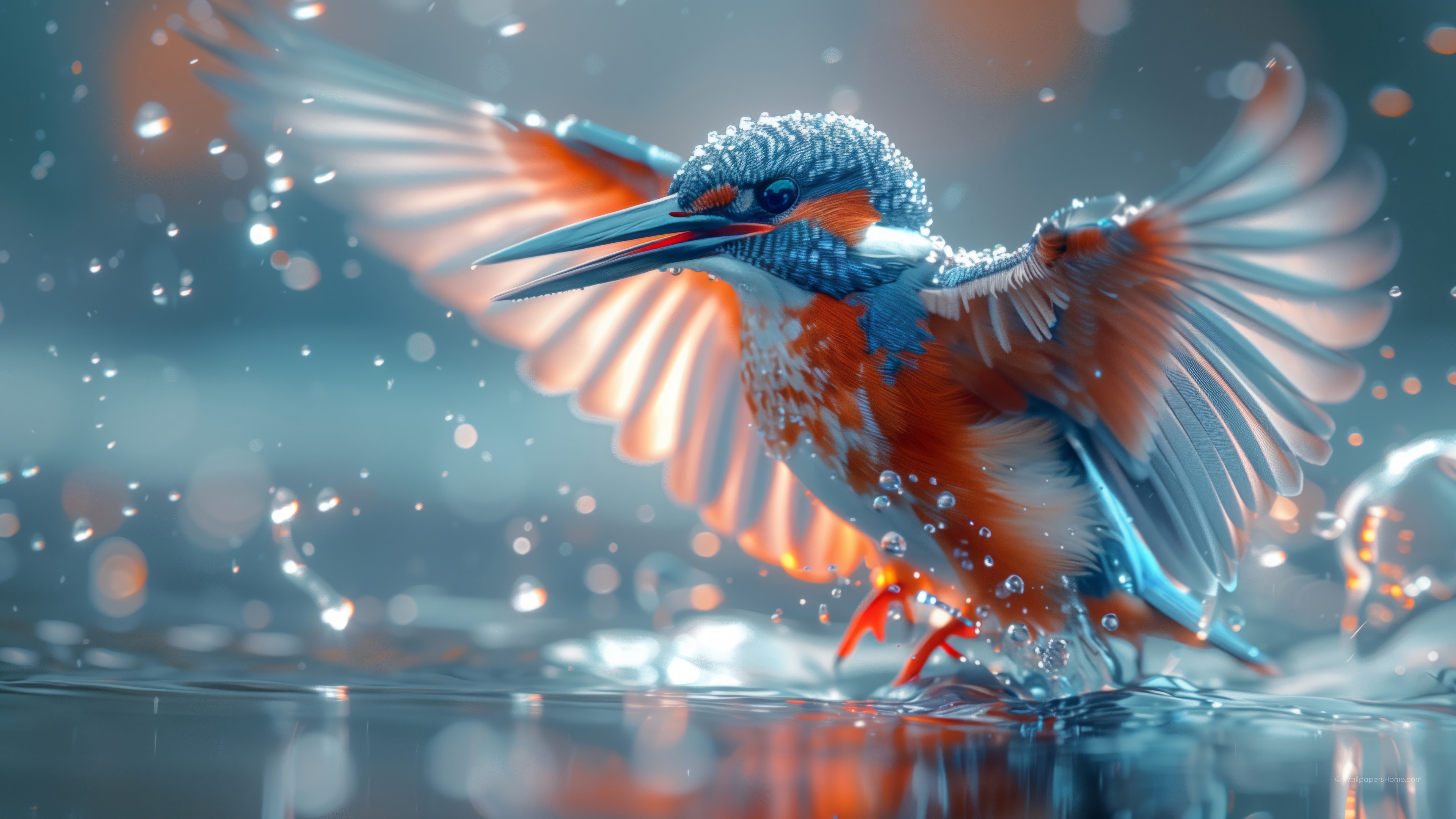 Kingfisher bird diving into water 4K HD Wallpaper