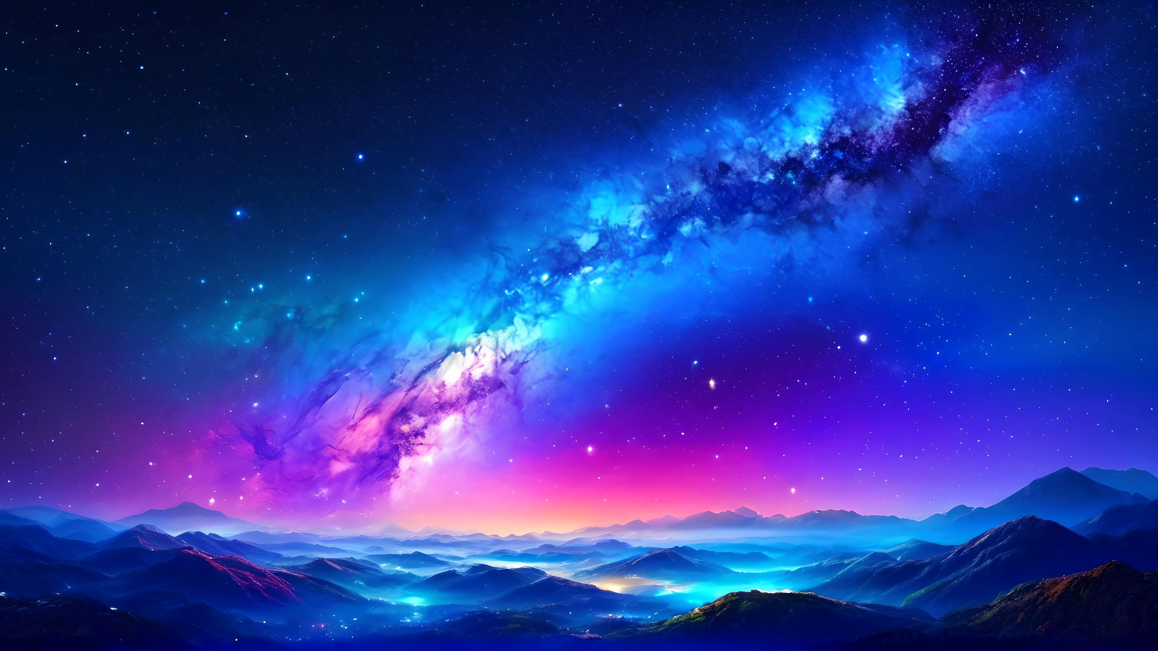 Galaxy Nebula Over Mountains at Night 4K HD Wallpaper