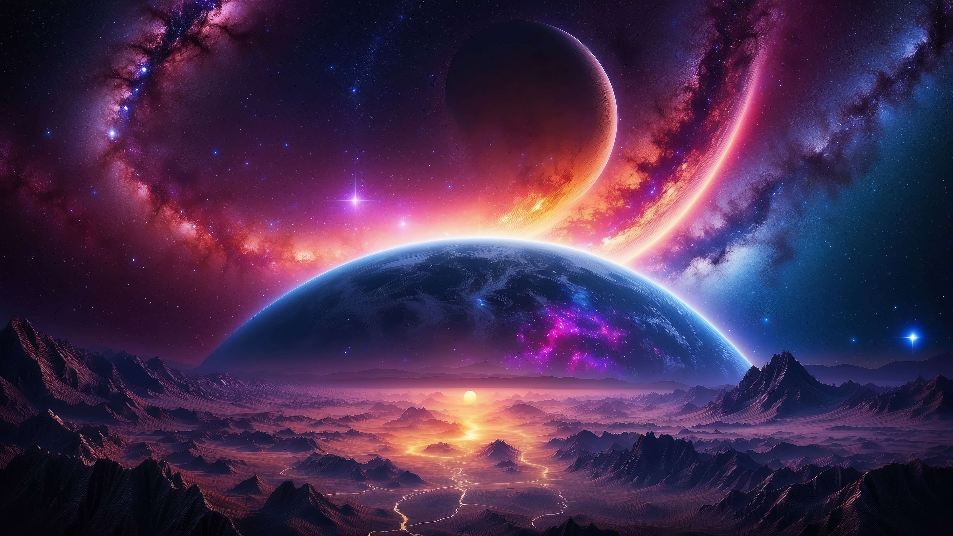 Nebula and Planets in Outer Space 4K HD Wallpaper