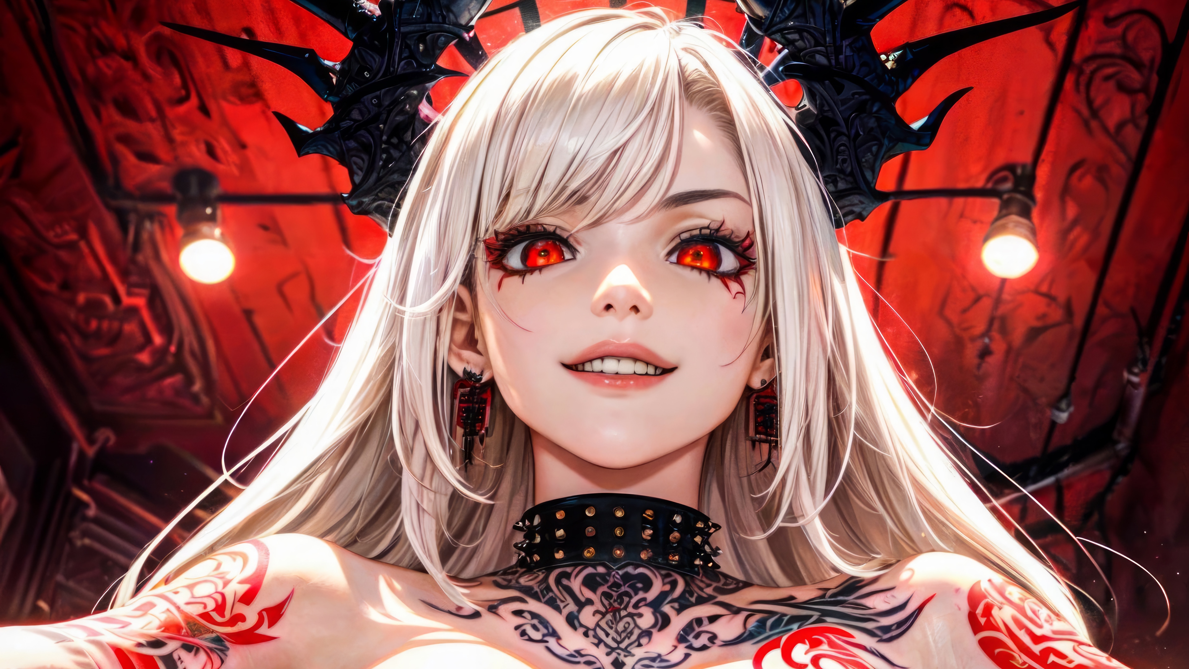 Anime Girl with Devil Horns and Red Eyes 4K HD Wallpaper