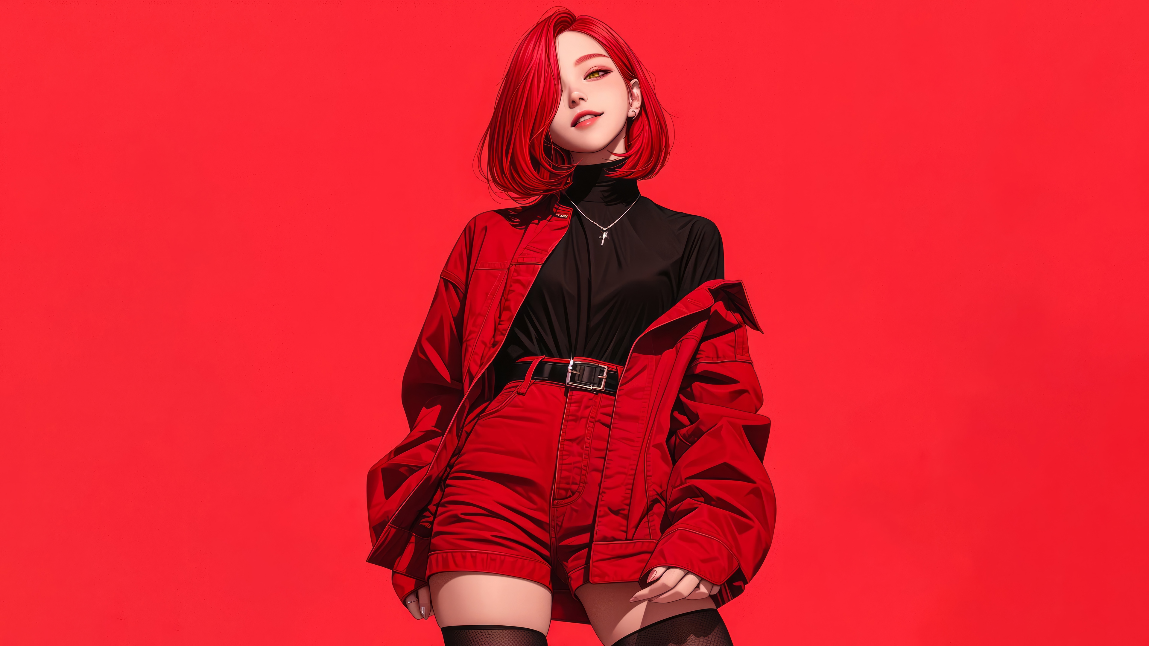 Anime girl with red hair and outfit in 4K HD Wallpaper