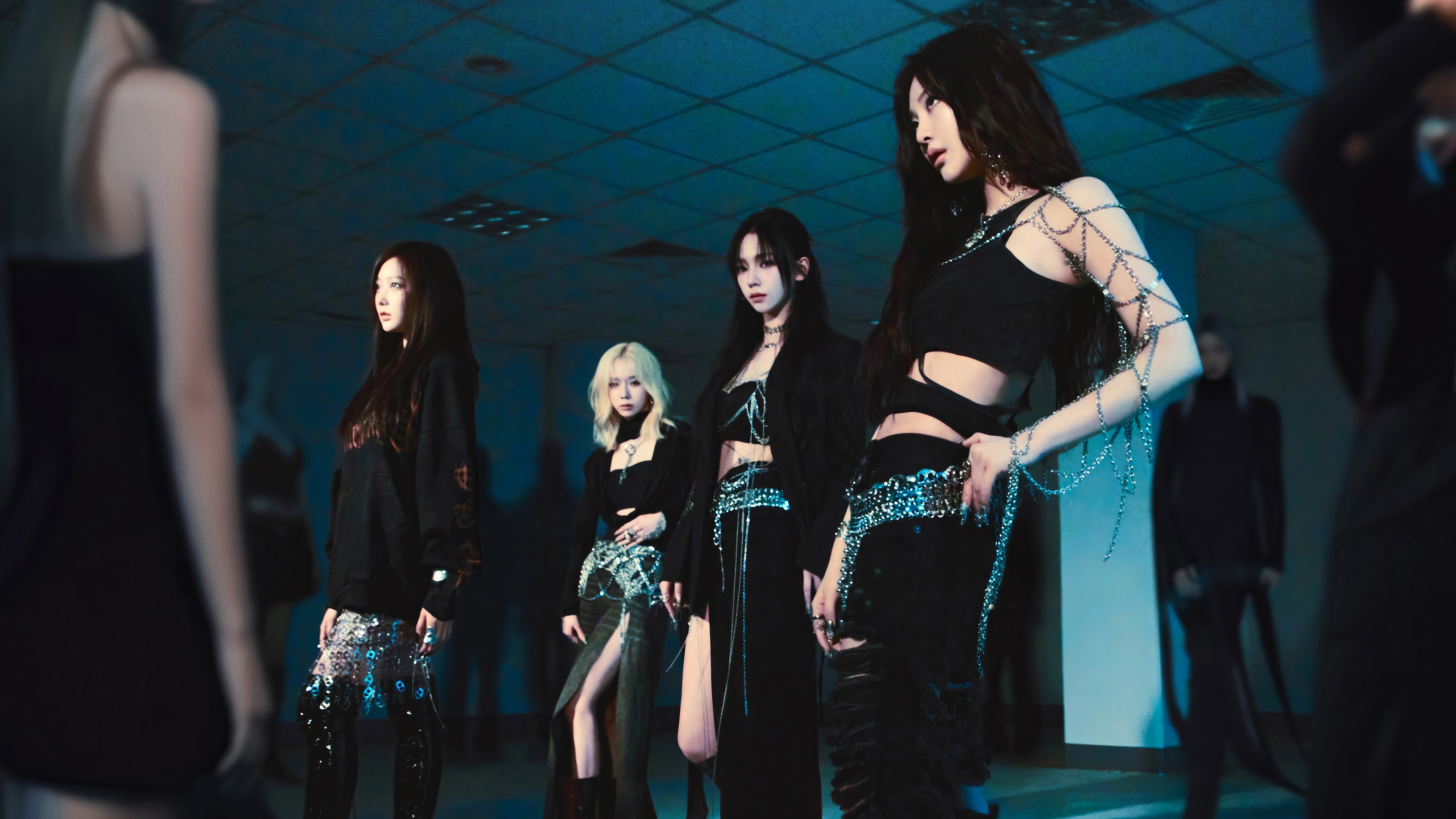 Aespa members in black outfits HD Wallpaper