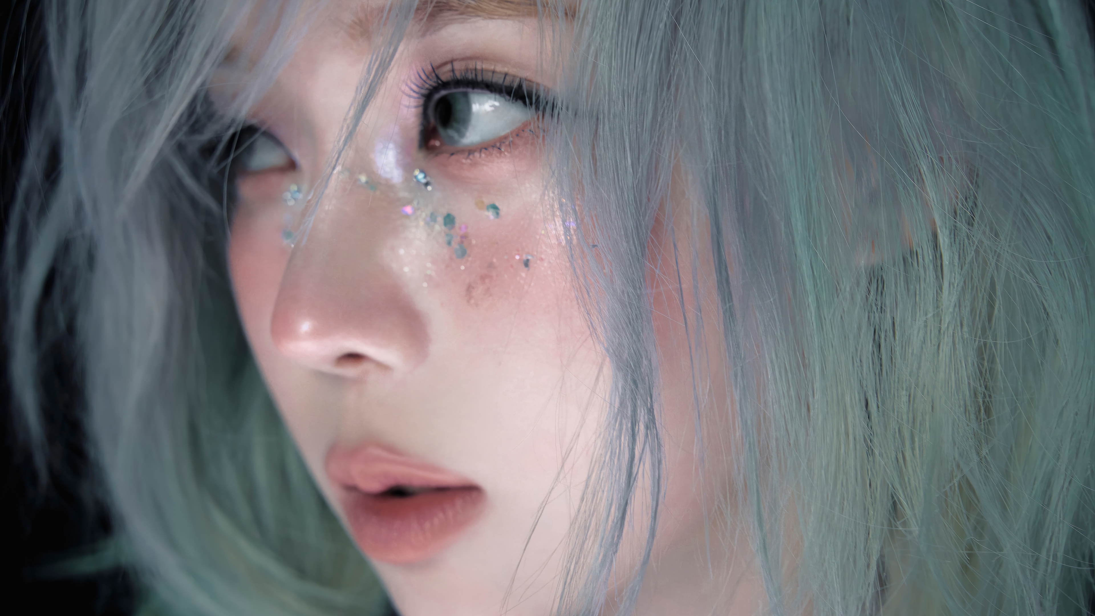 Winter from Aespa with blue hair and glitter makeup HD Wallpaper