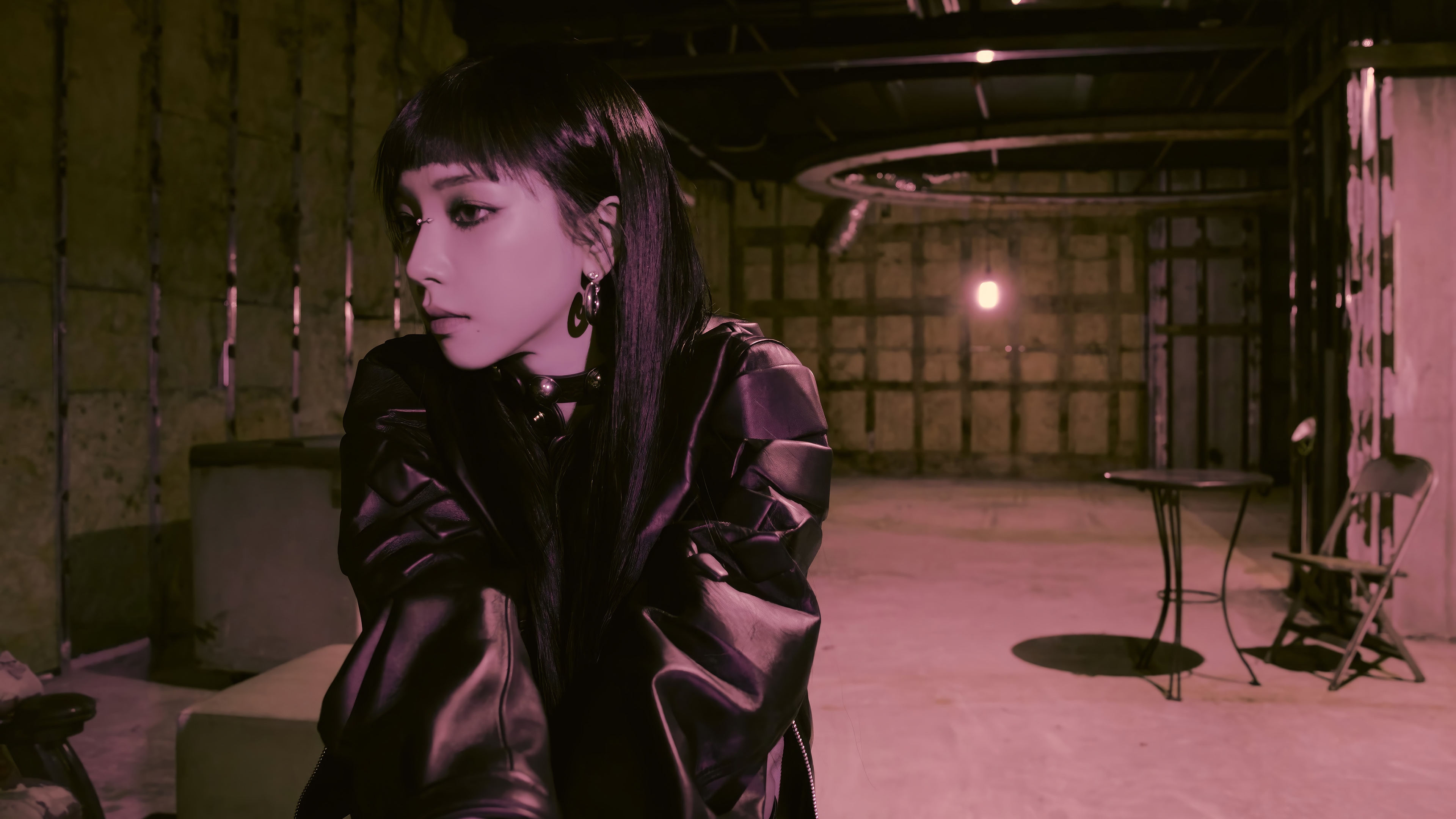 Karina from Aespa in a dark, industrial setting HD Wallpaper