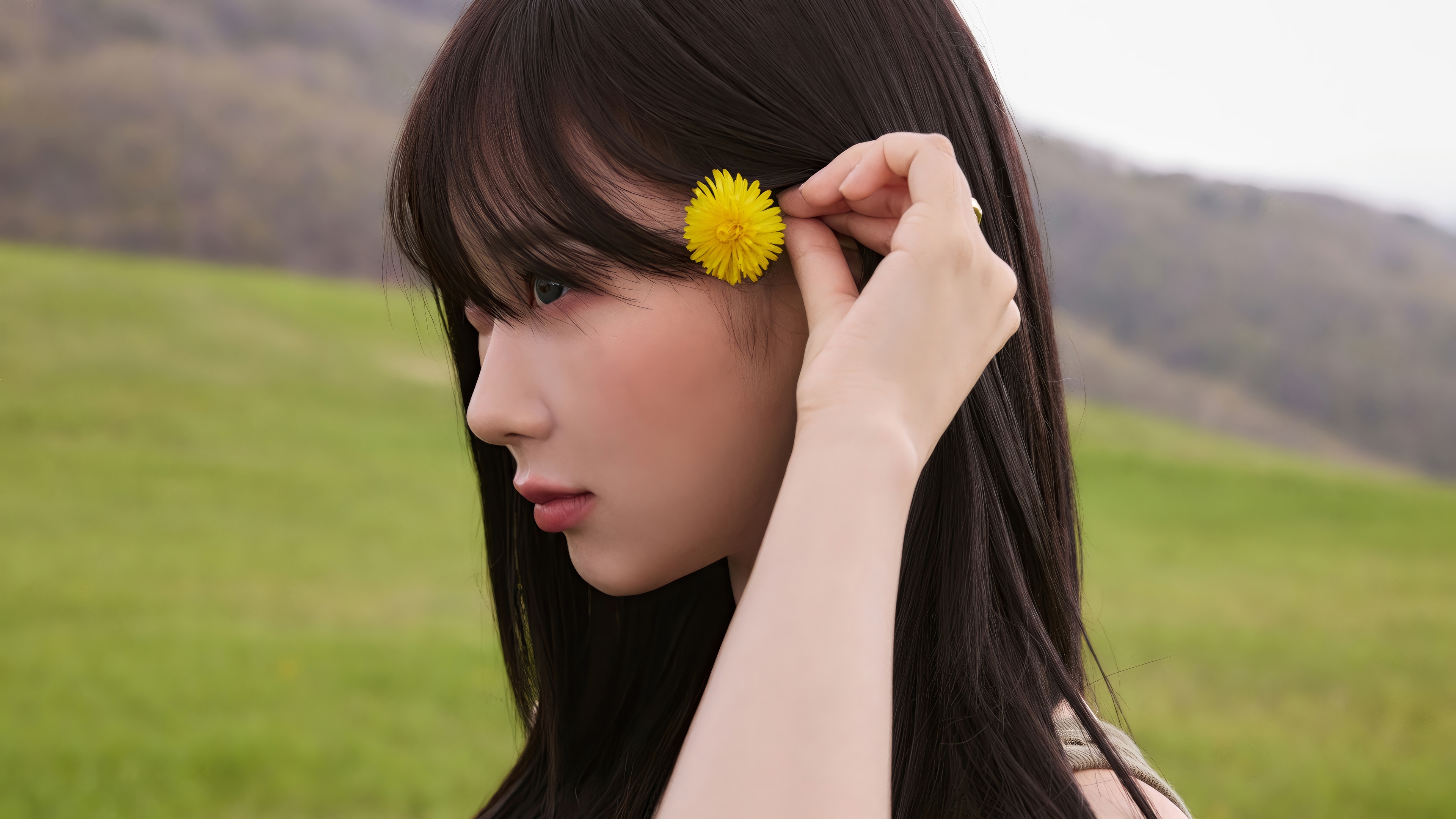 Giselle from Aespa with a yellow flower HD Wallpaper
