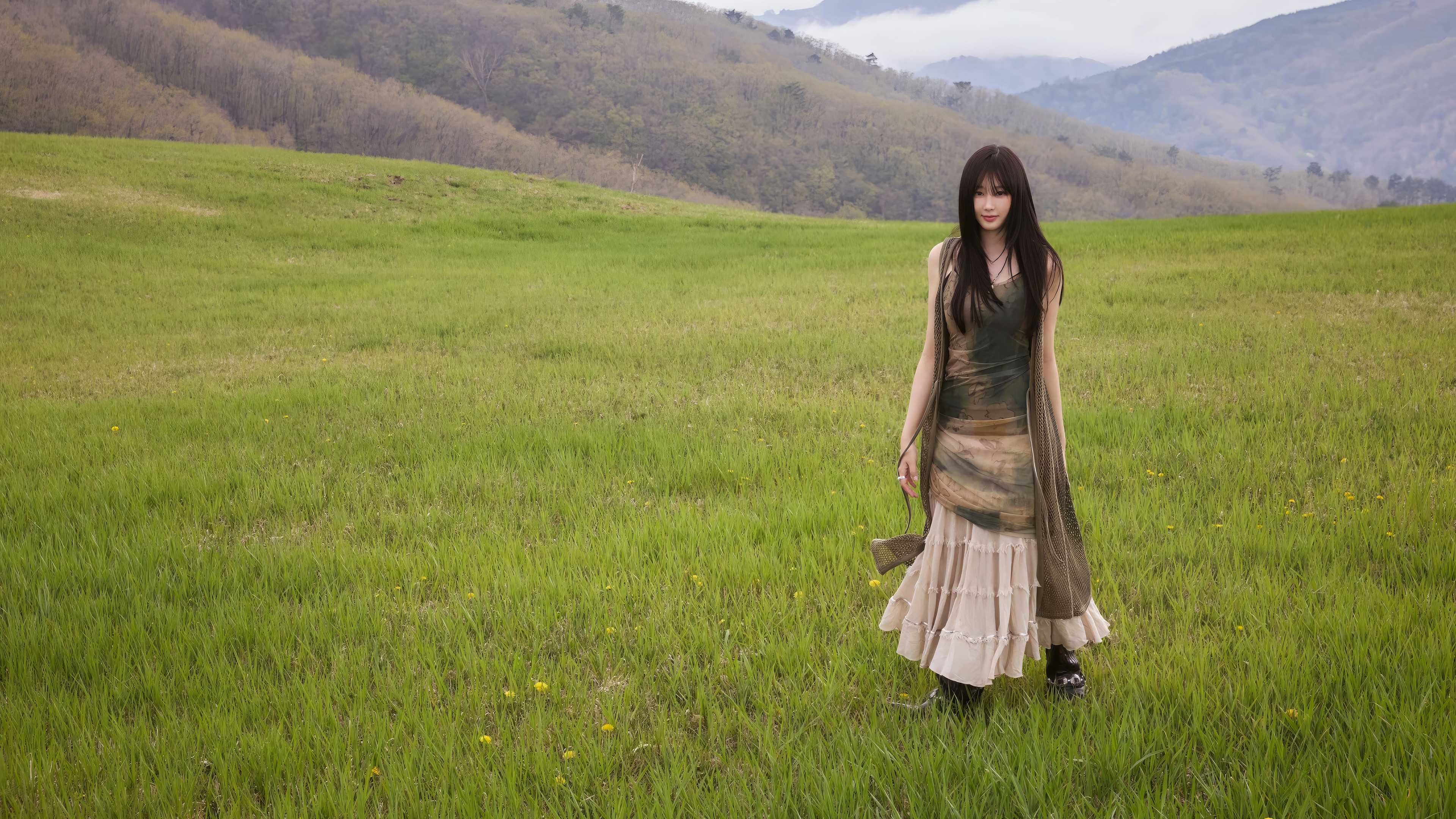 Giselle from Aespa in a grassy field HD Wallpaper