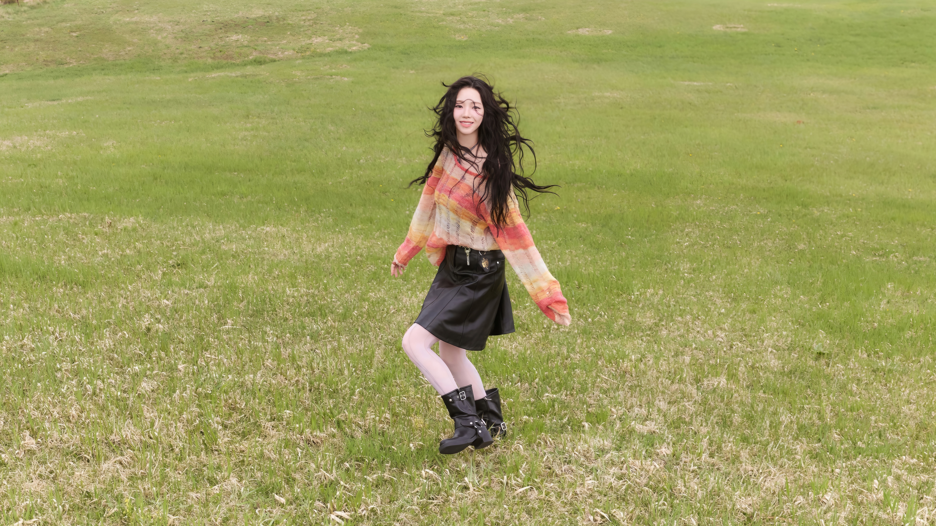 Karina from Aespa in a field HD Wallpaper
