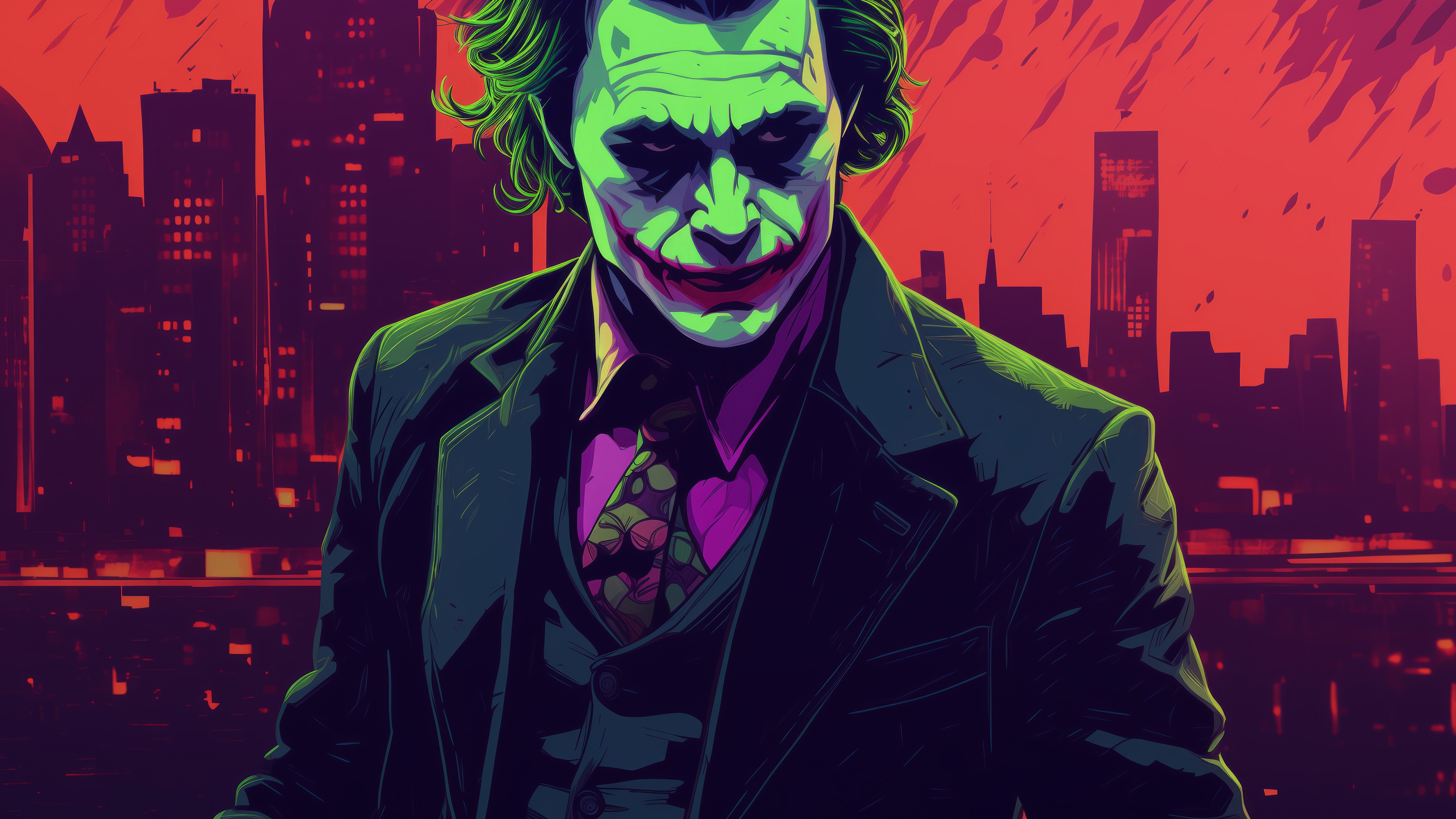 Joker in front of a city skyline HD Wallpaper