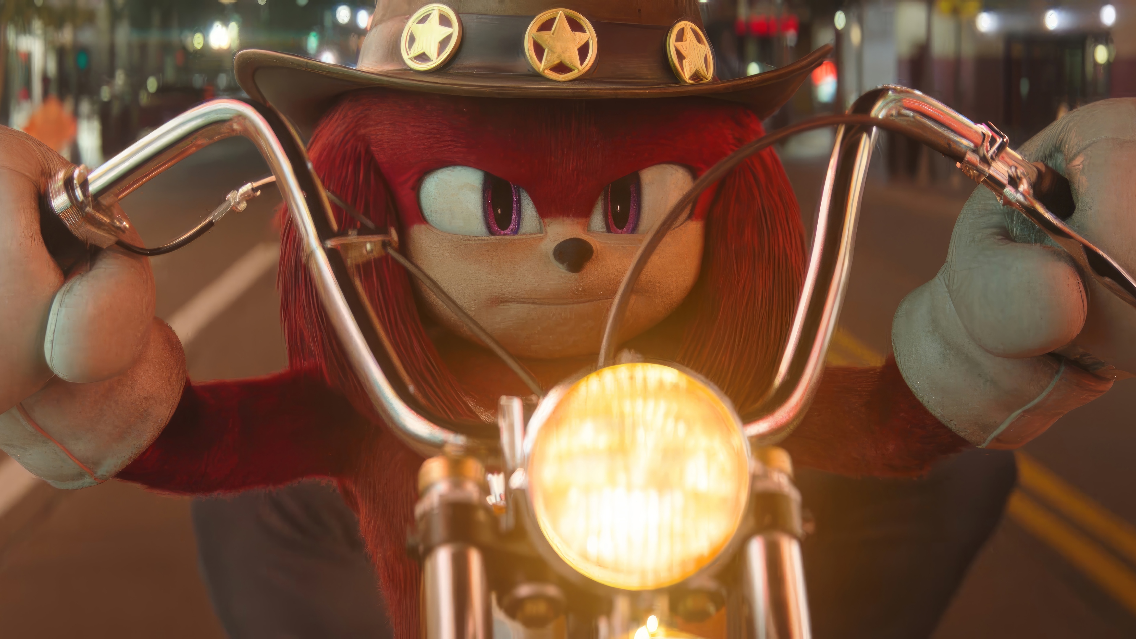 Knuckles rides a motorcycle in 4K HD Wallpaper