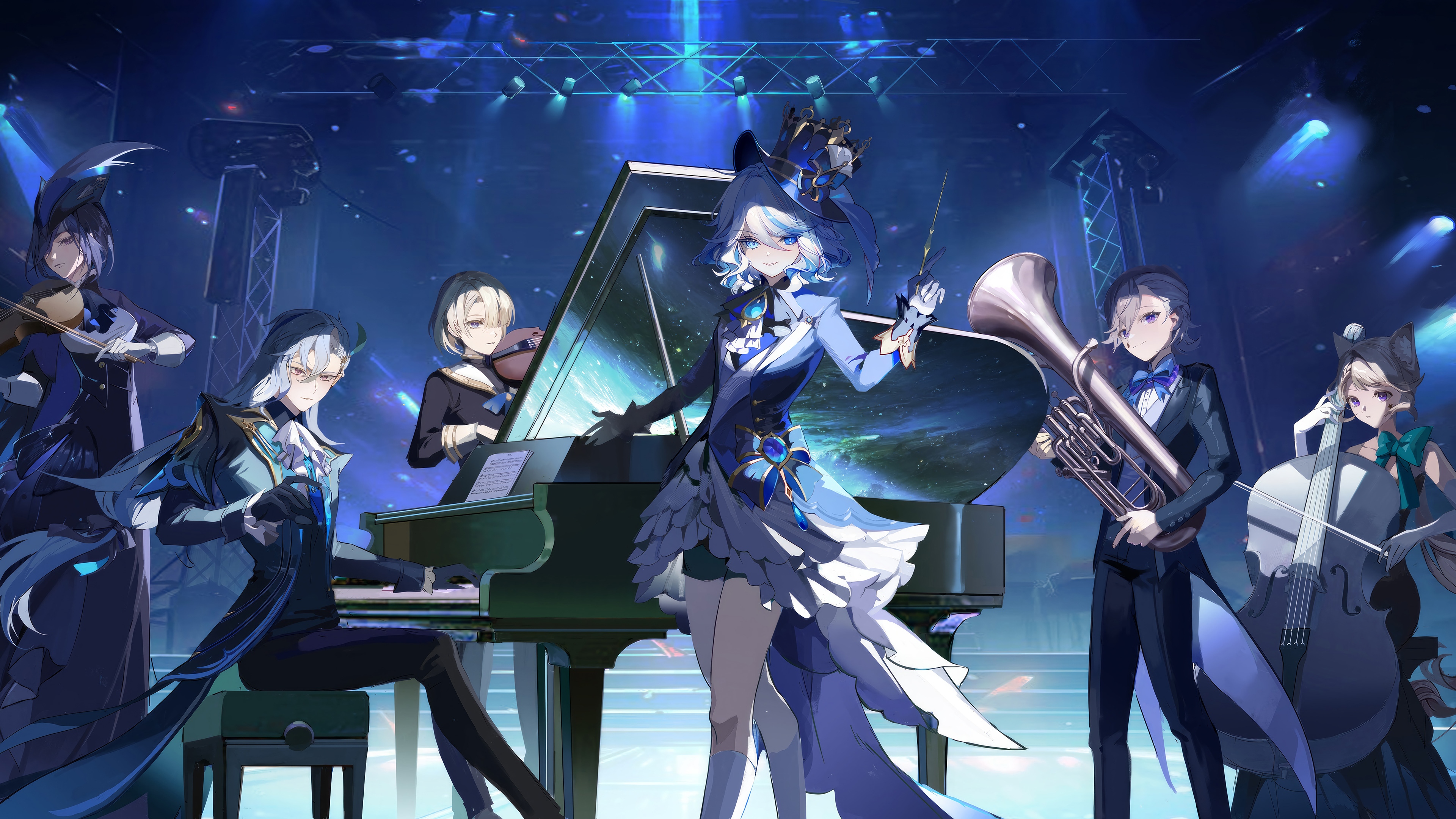 Genshin Impact characters performing in an orchestra HD Wallpaper