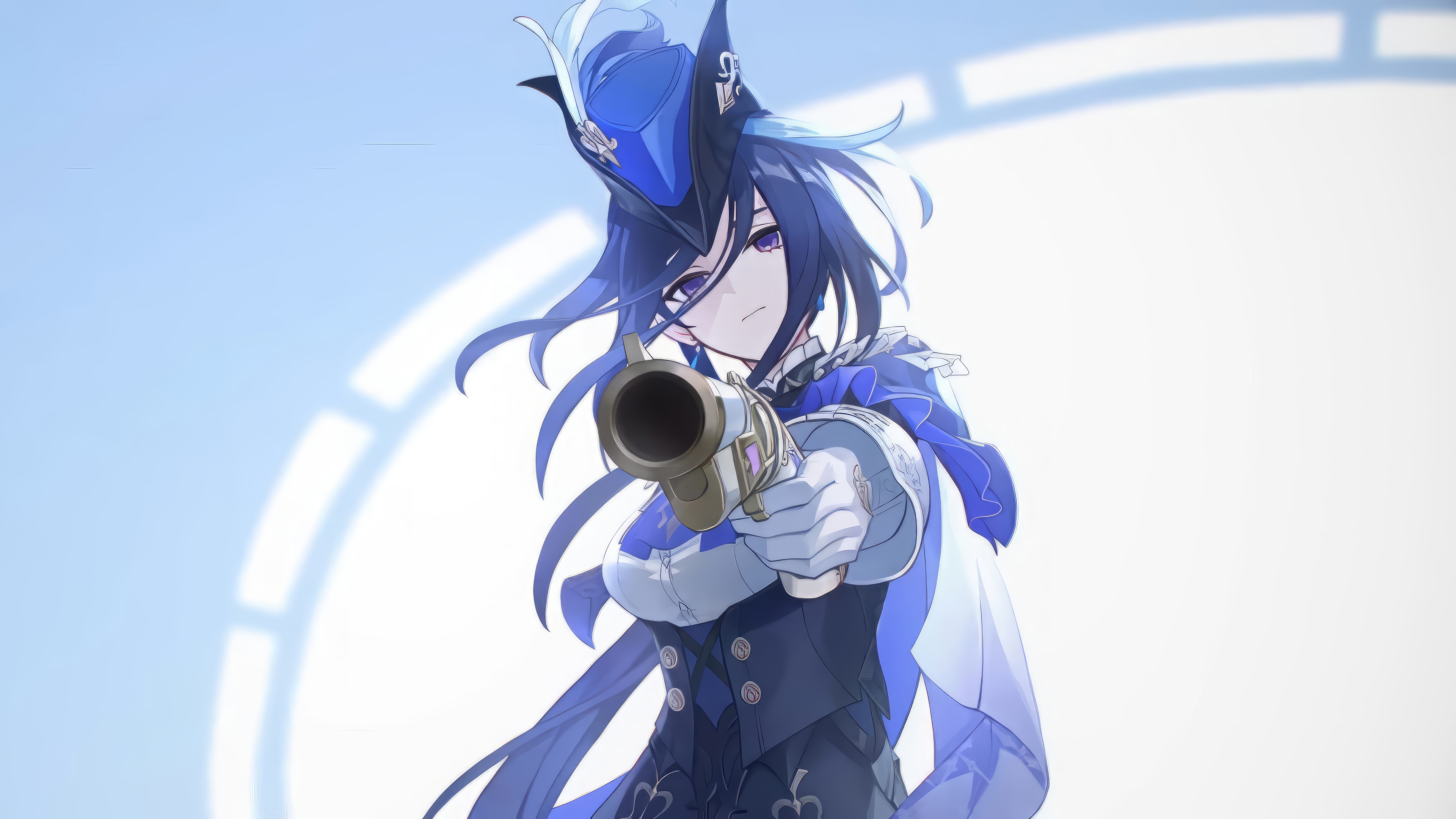 Clorinde from Genshin Impact holding a gun HD Wallpaper