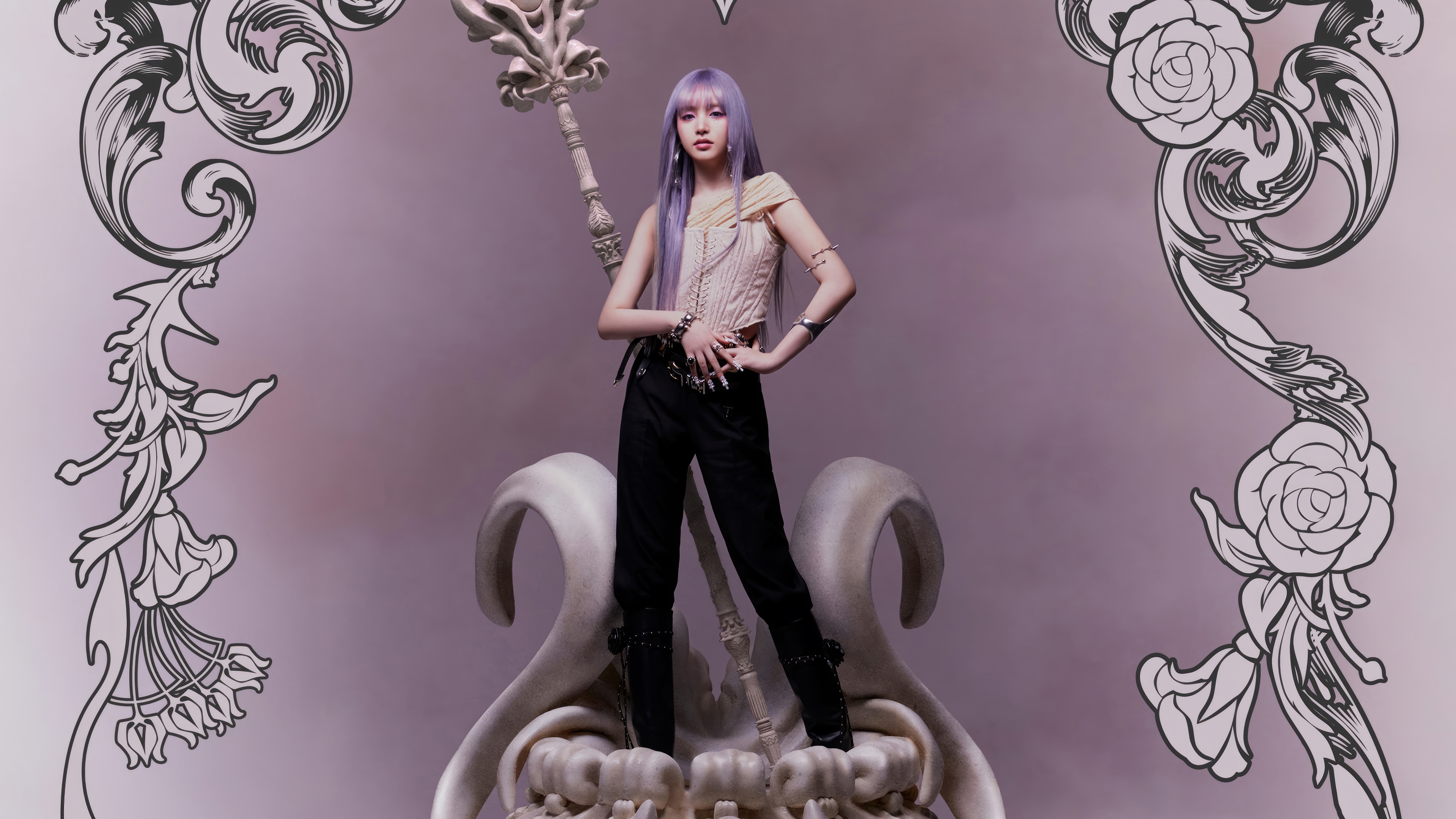 Liz from IVE poses with a staff HD Wallpaper