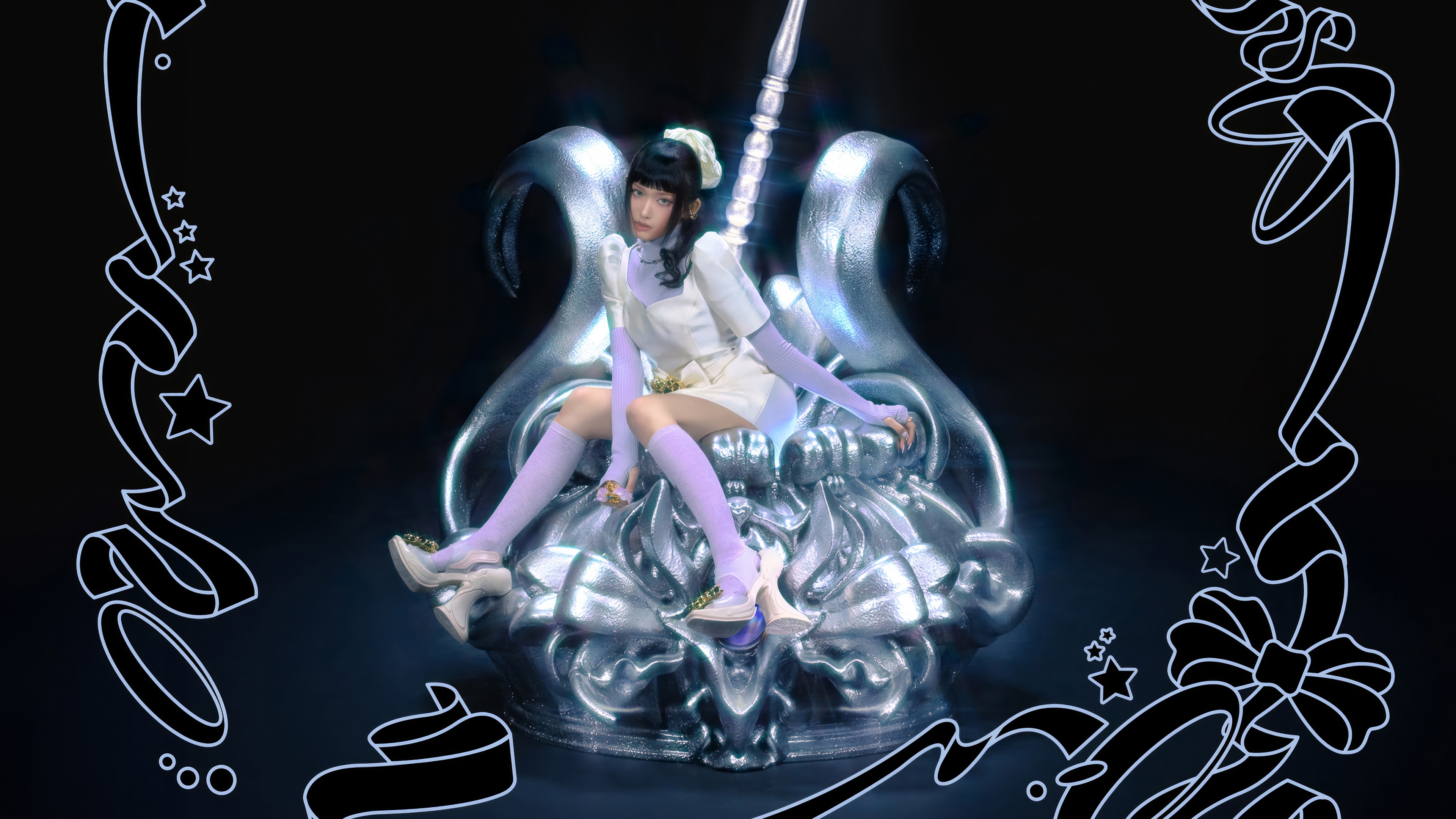 Leeseo from IVE sits on a throne in Accendio 4K HD Wallpaper
