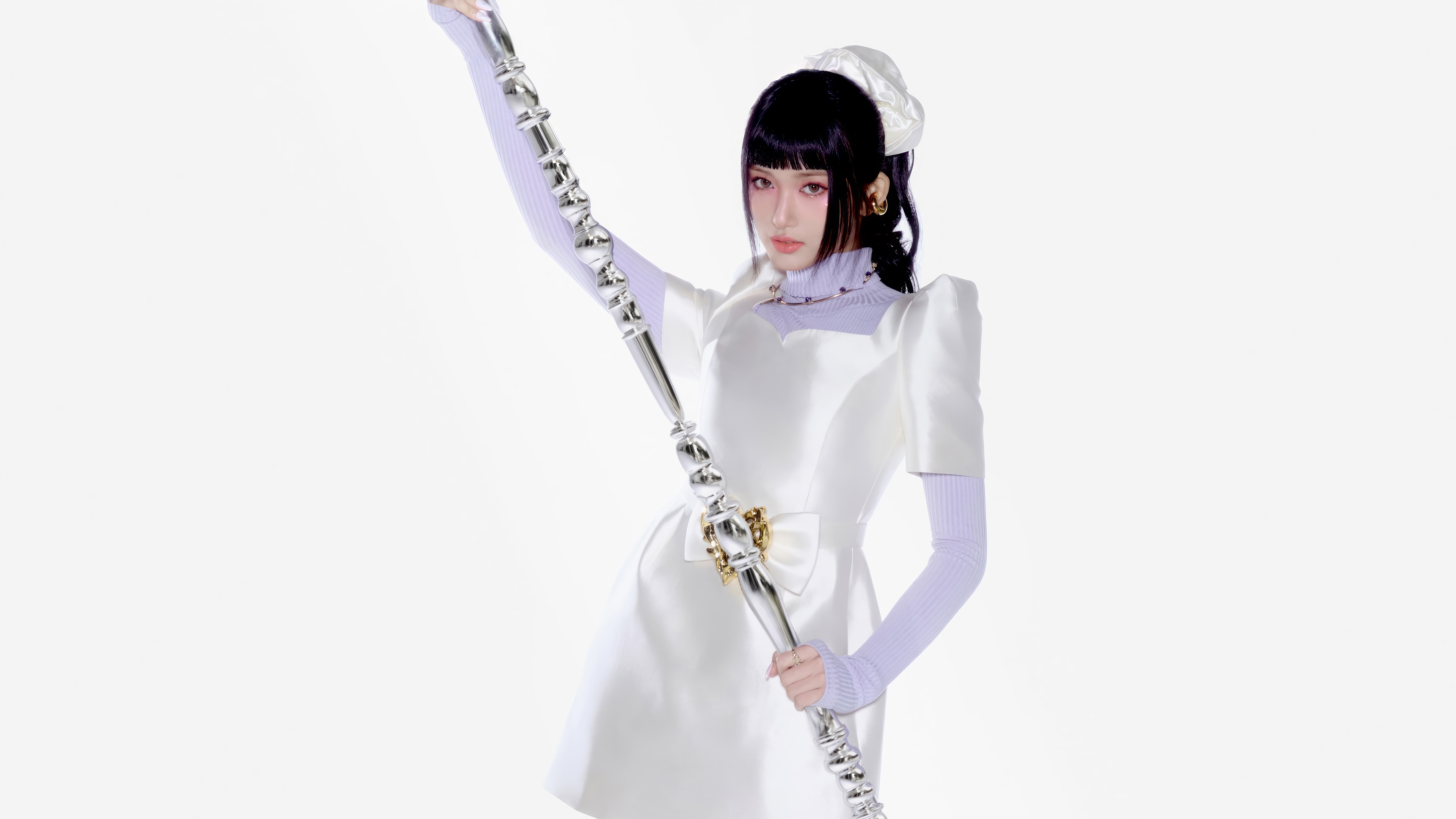 Leeseo from IVE holding a silver staff HD Wallpaper