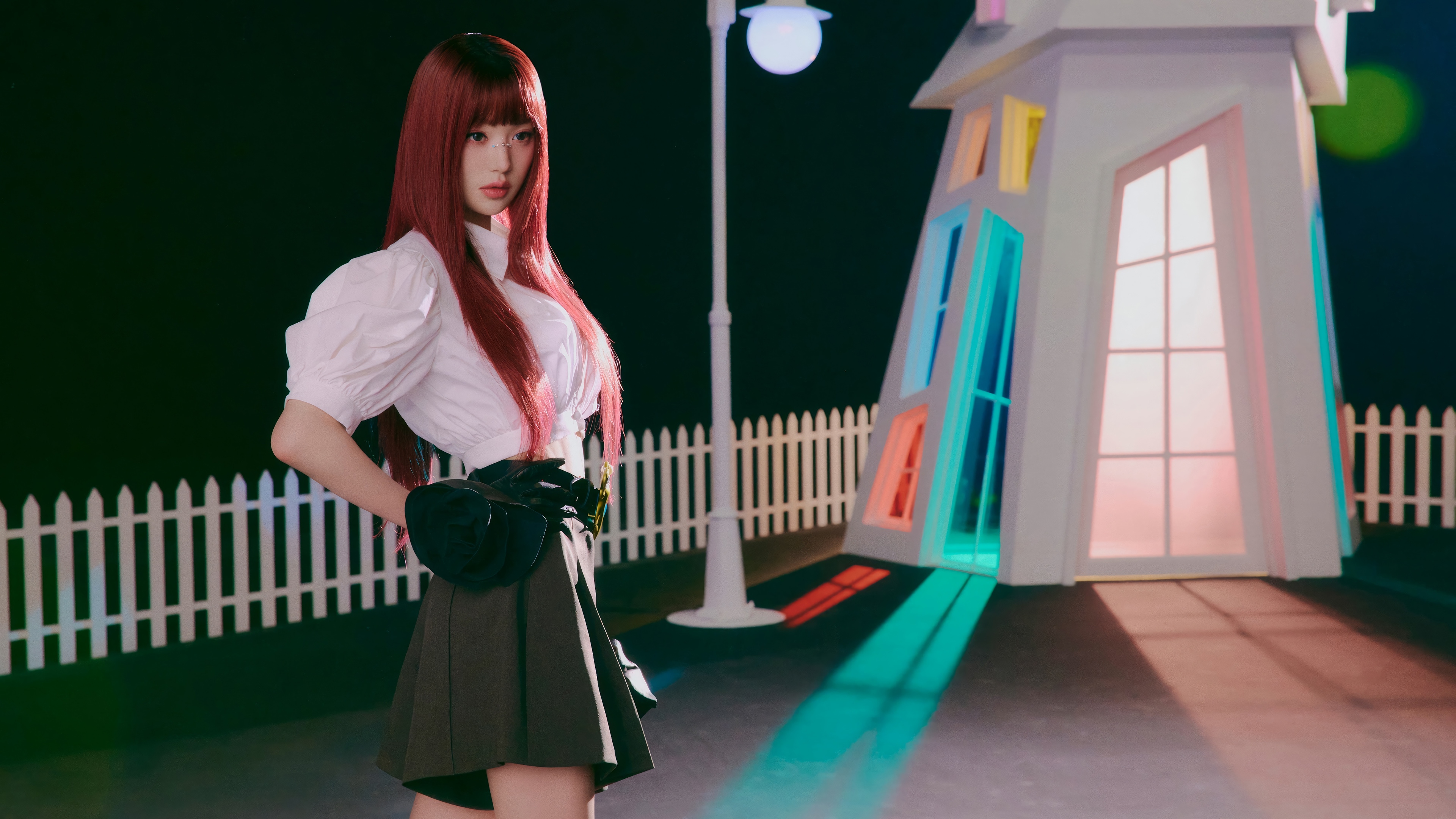 IVE Wonyoung in a stylized setting with colorful lights HD Wallpaper