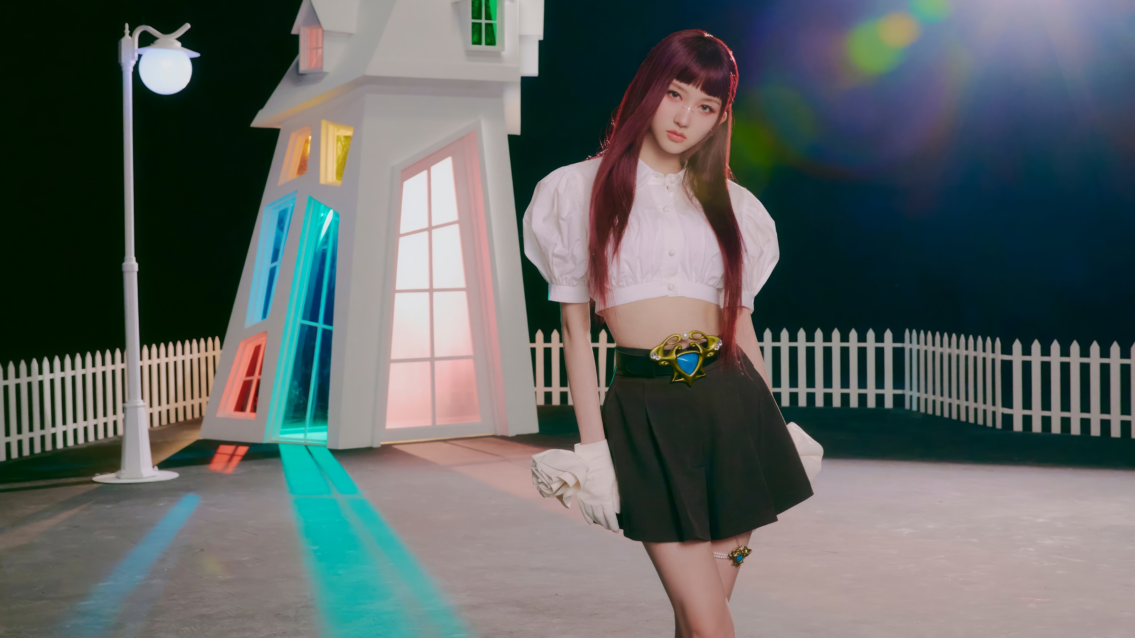 IVE Gaeul in a whimsical setting with colorful lights HD Wallpaper