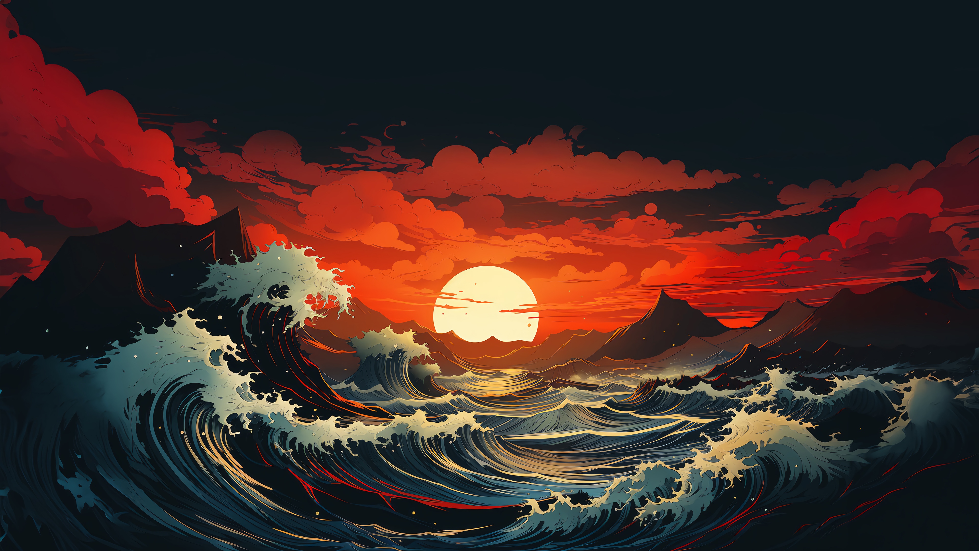 Sunset Over Ocean Waves 4K HD Wallpaper