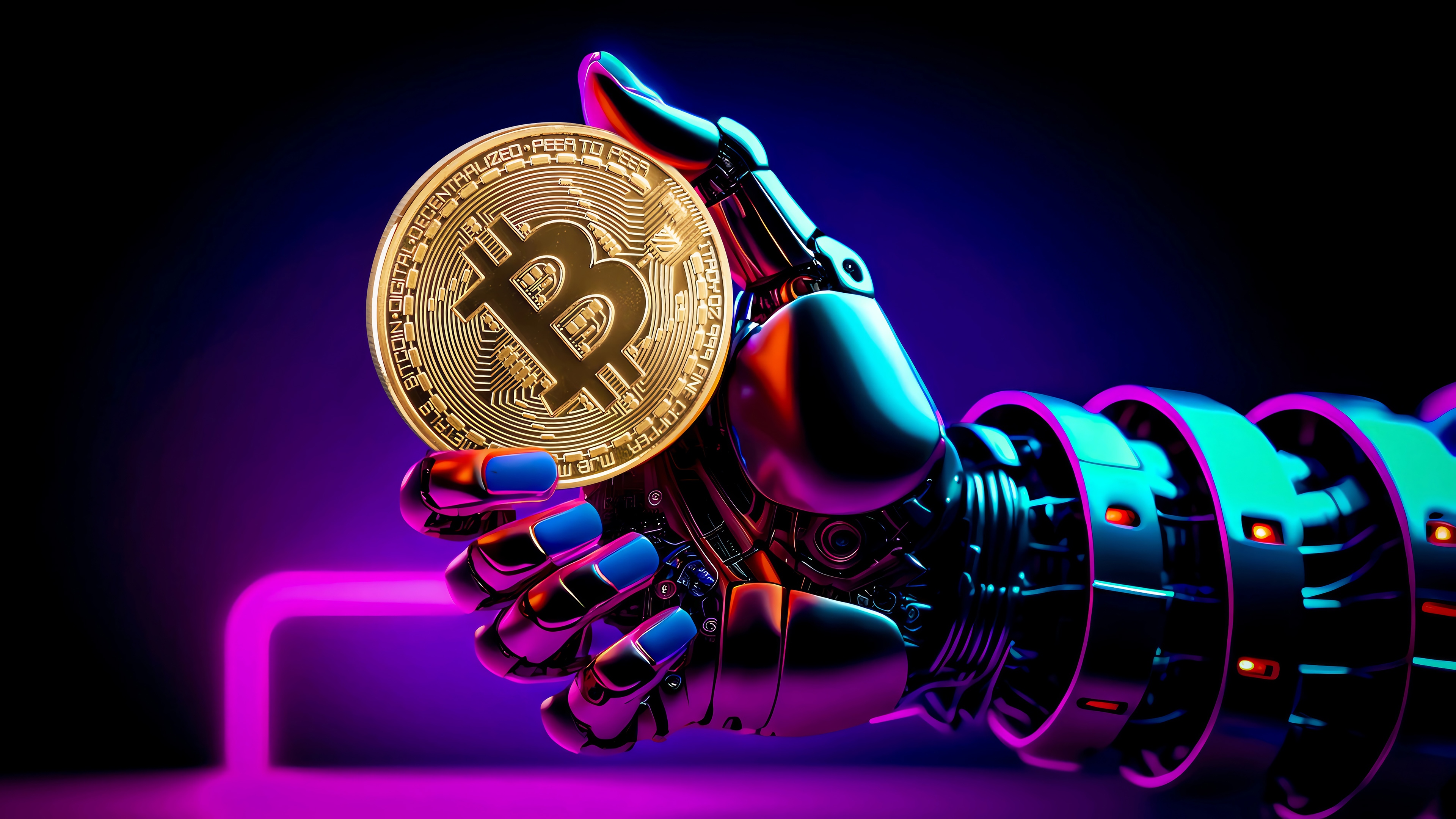 Robot Holding a Bitcoin 4K HD Wallpaper