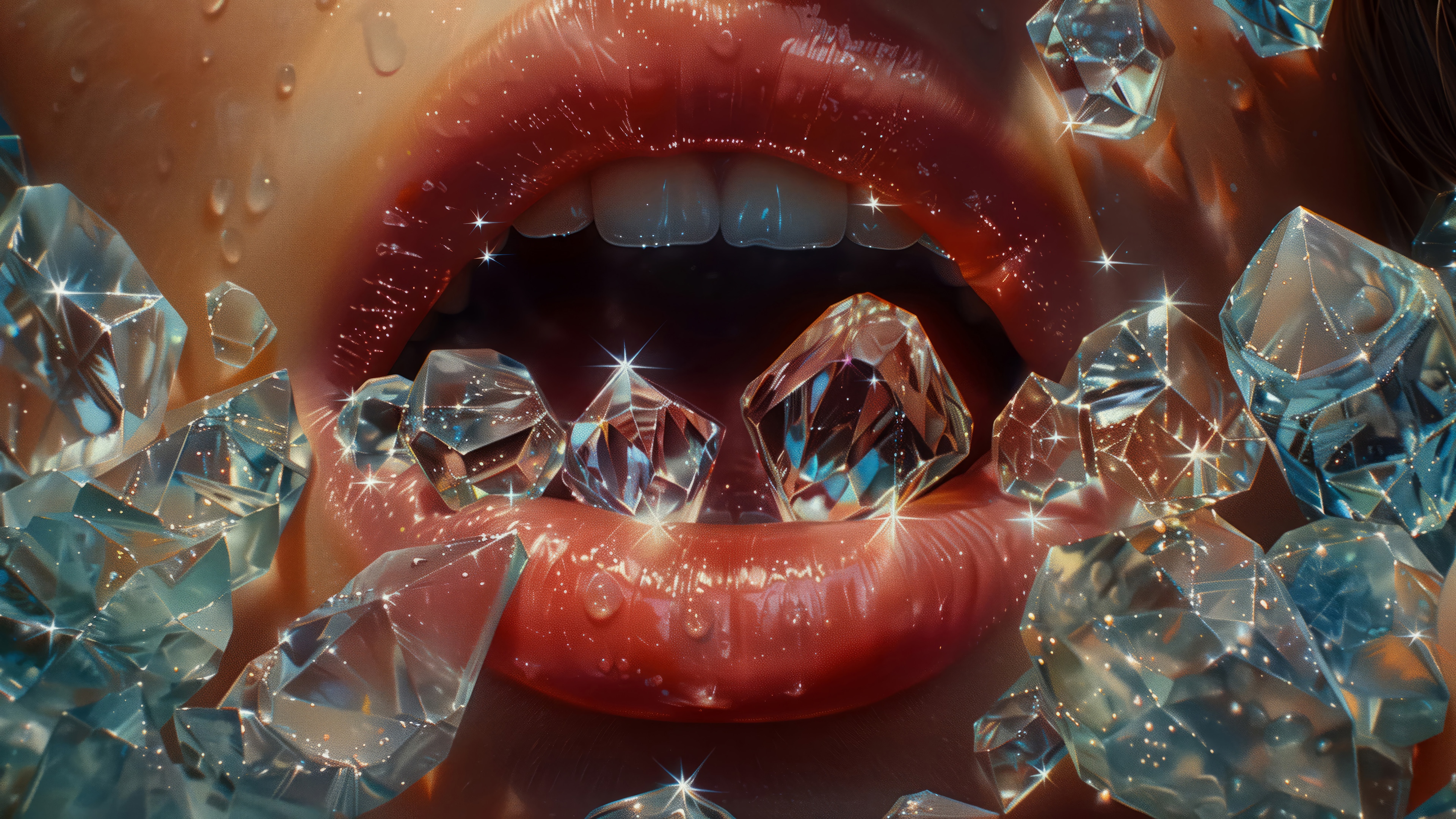 Lips with Diamonds and Crystals 4K HD Wallpaper