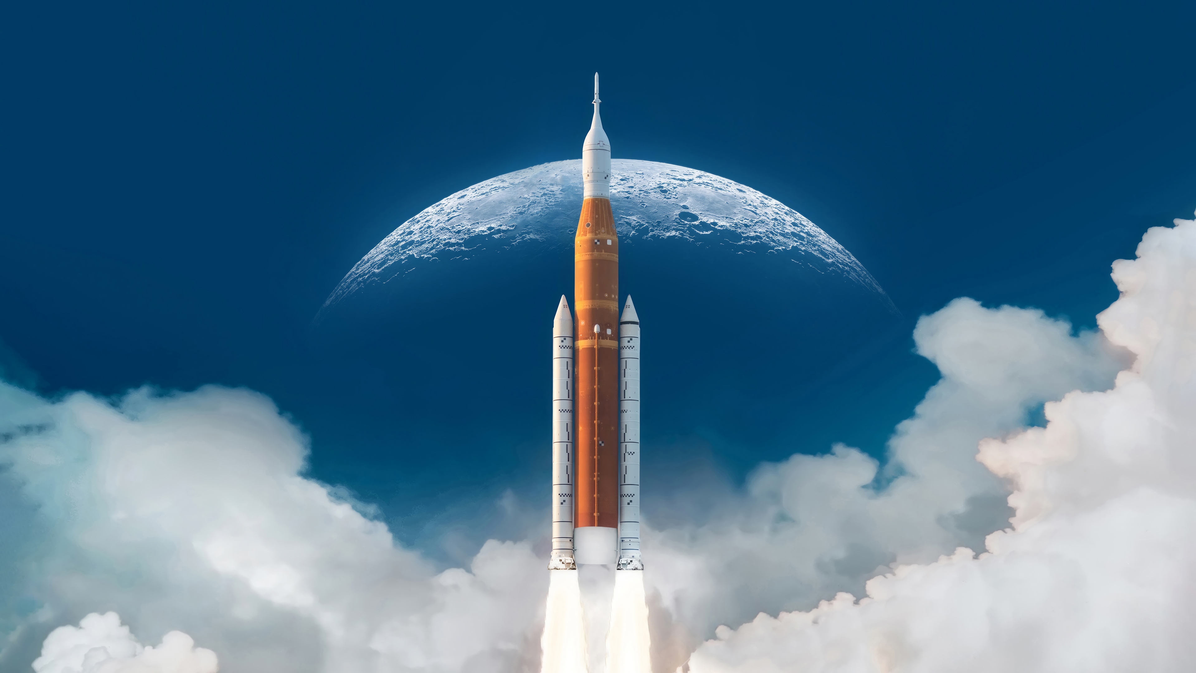 NASA Space Shuttle Launch with Moon Background 4K HD Wallpaper