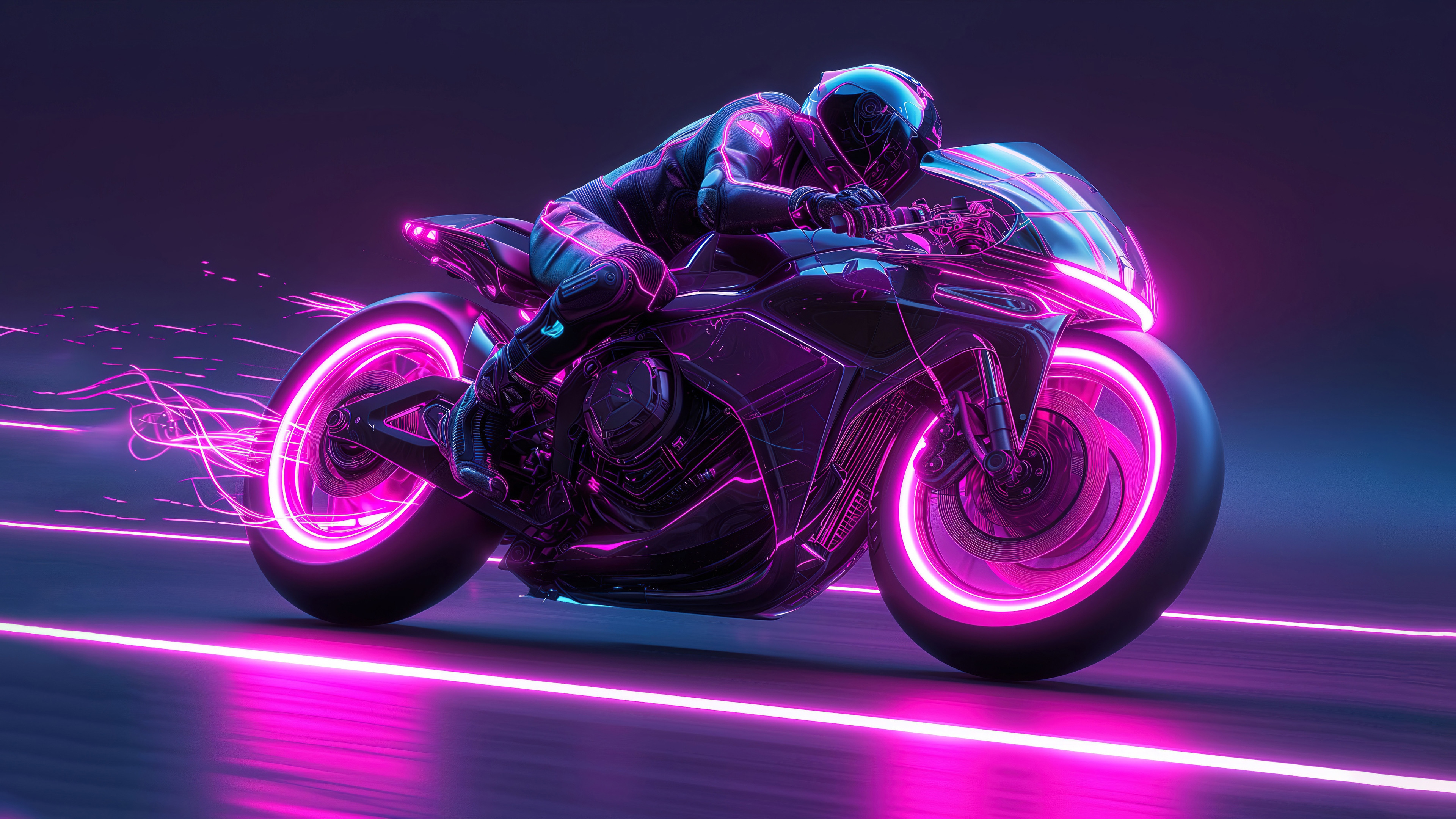 Neon Motorcycle Rider in Digital Art 4K HD Wallpaper