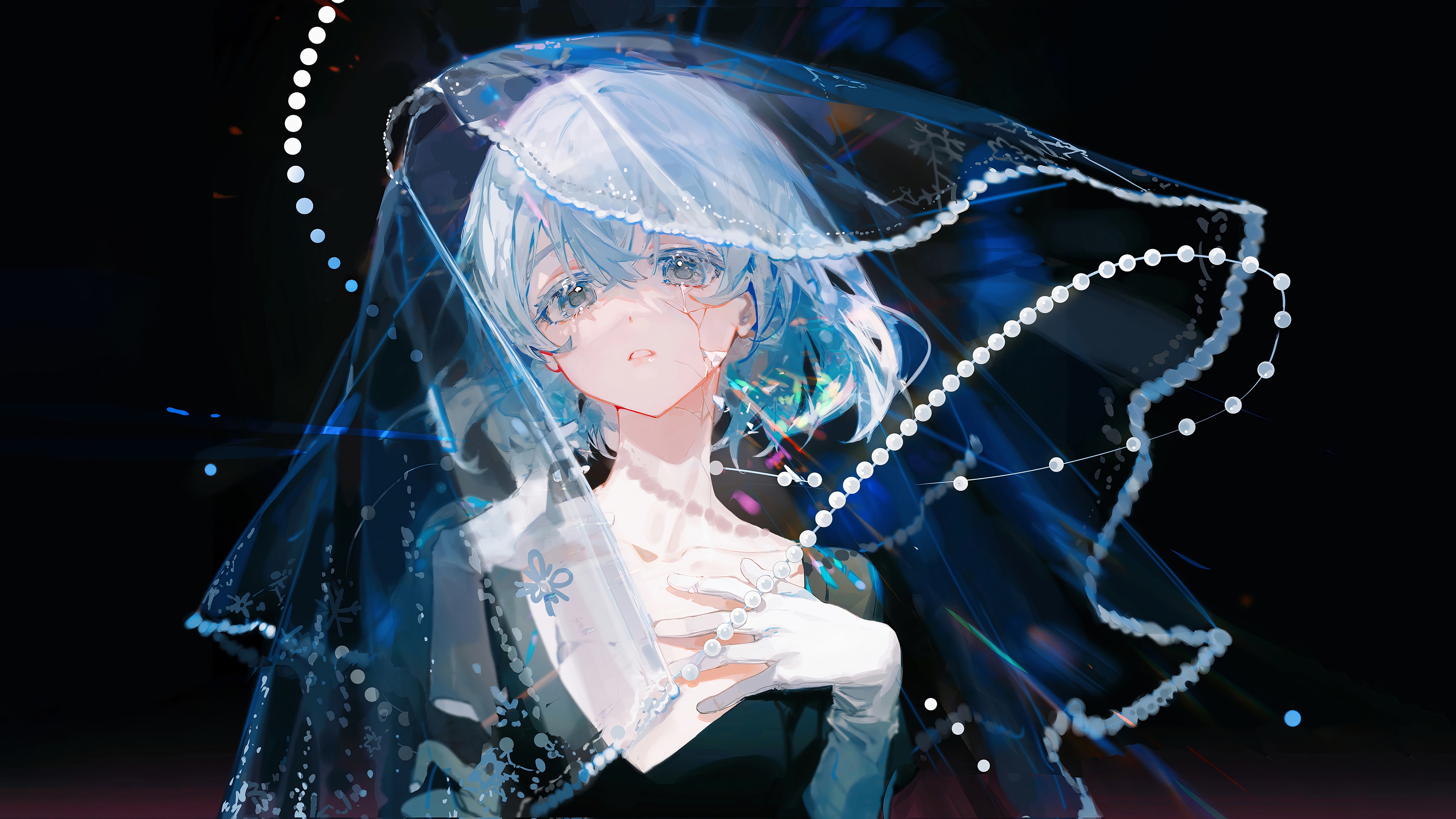 Anime Girl in Veil with Pearls HD Wallpaper