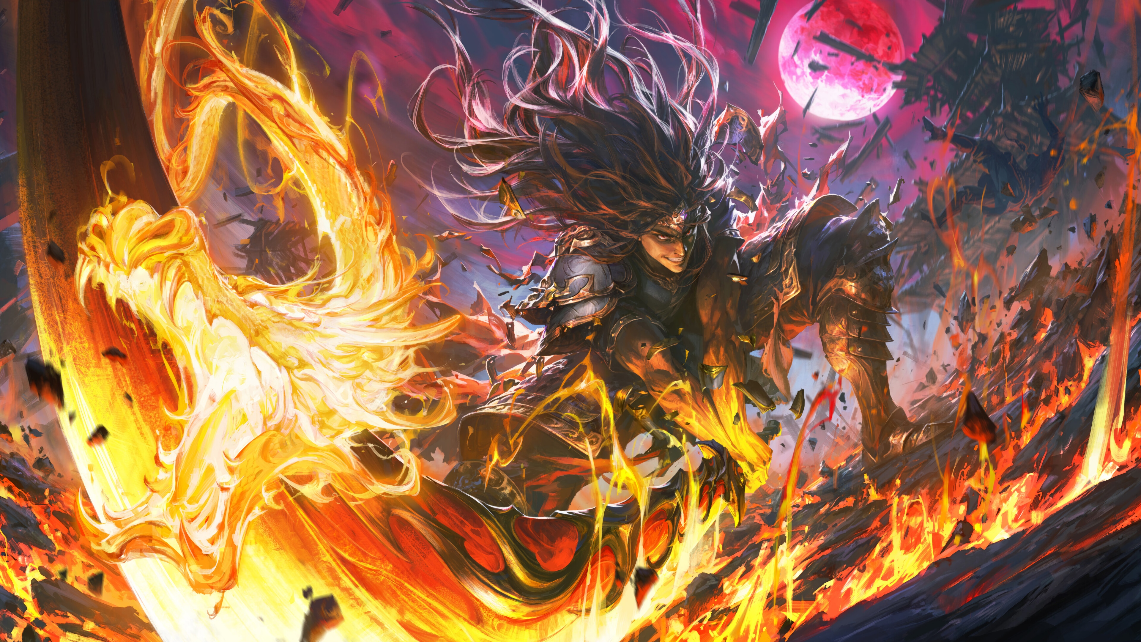 Warrior with Flaming Sword in 4K HD Wallpaper