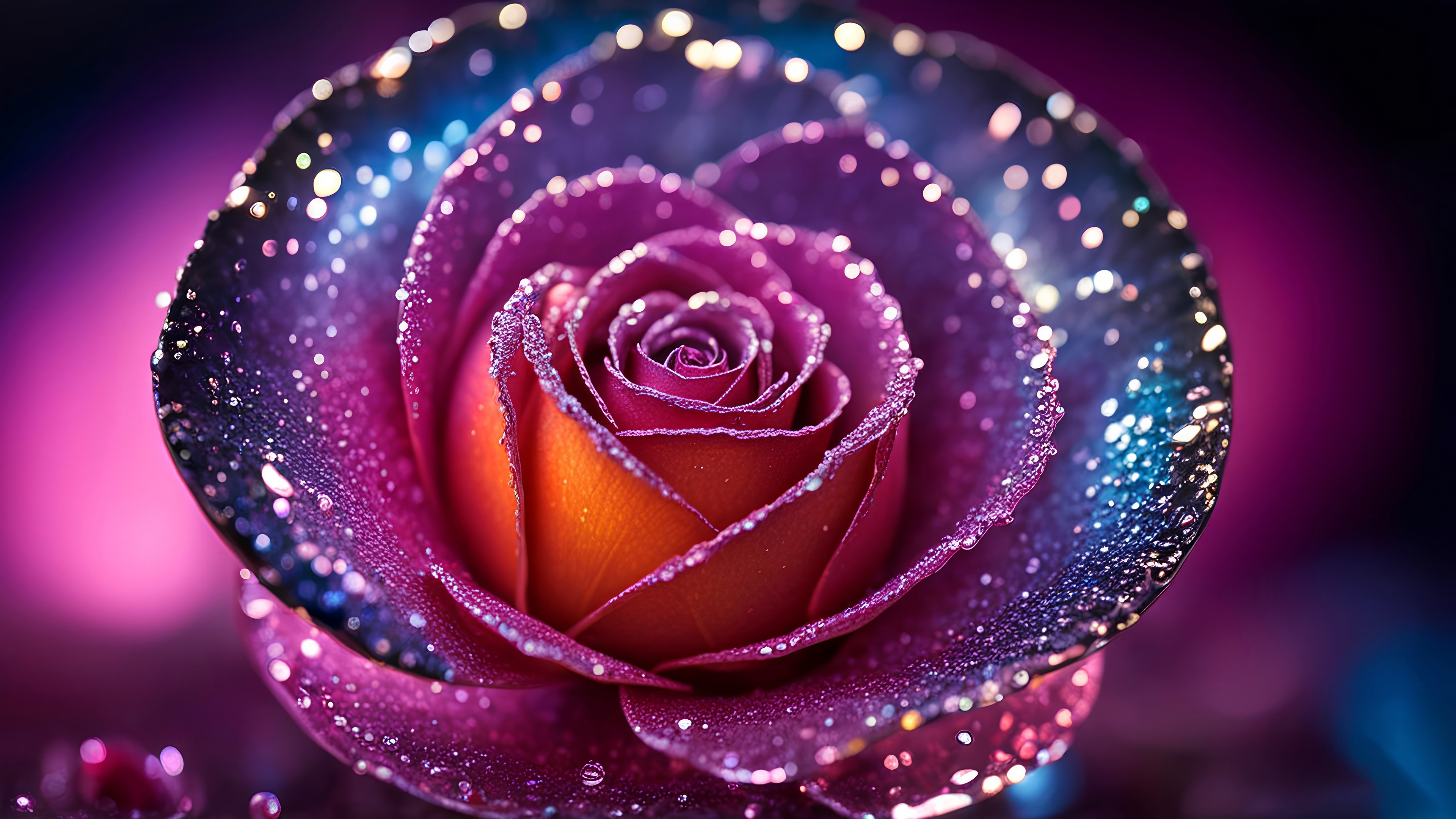 Crystalized Rose with Glittering Dewdrops 4K HD Wallpaper